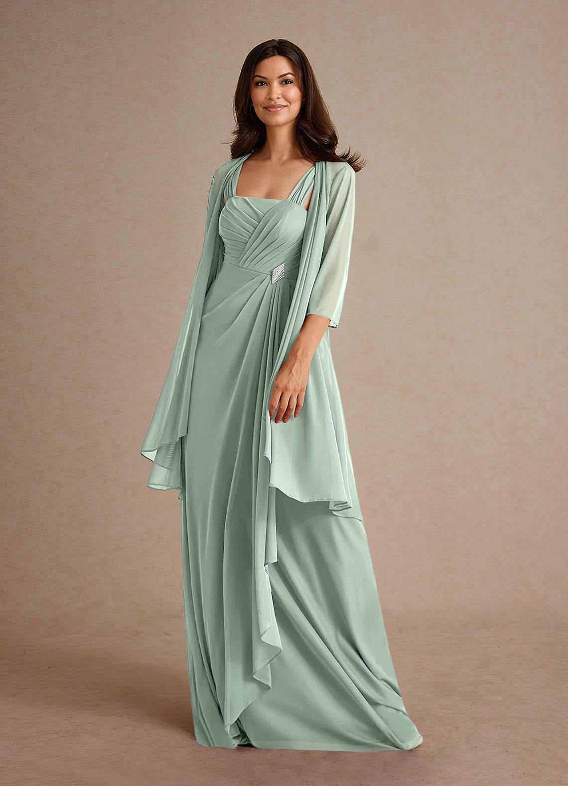 Azazie Clinton Mother of the Bride Dresses Agave A-Line Pleated Mesh Dress image1