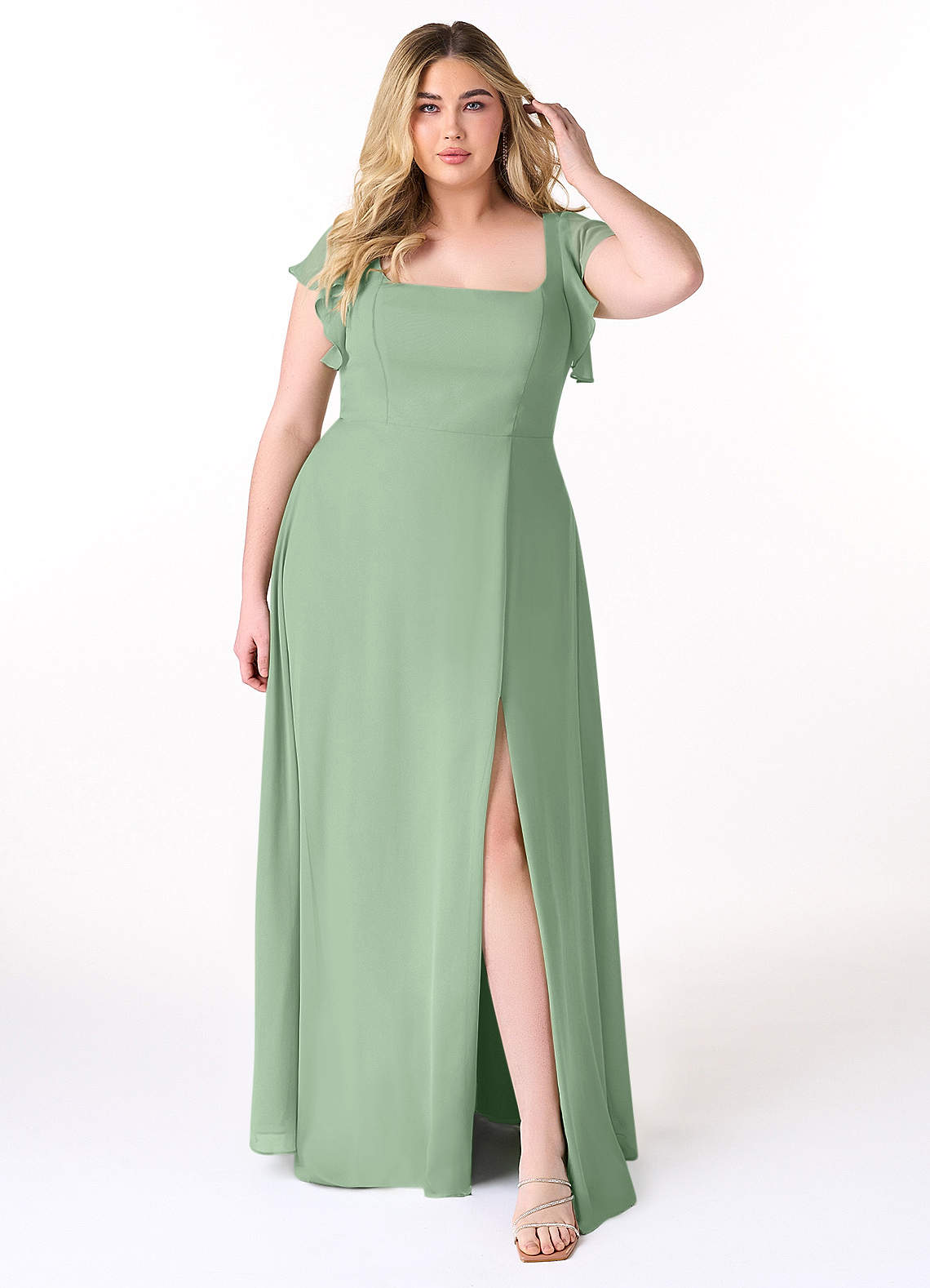 Azazie Bondi Bridesmaid Dresses Matcha A-Line Ruffled Chiffon Dress image6