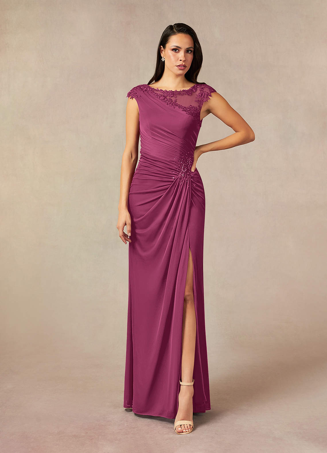 Azazie Oliniana Mother of the Bride Dresses Mulberry Mermaid Lace Mesh Dress image1