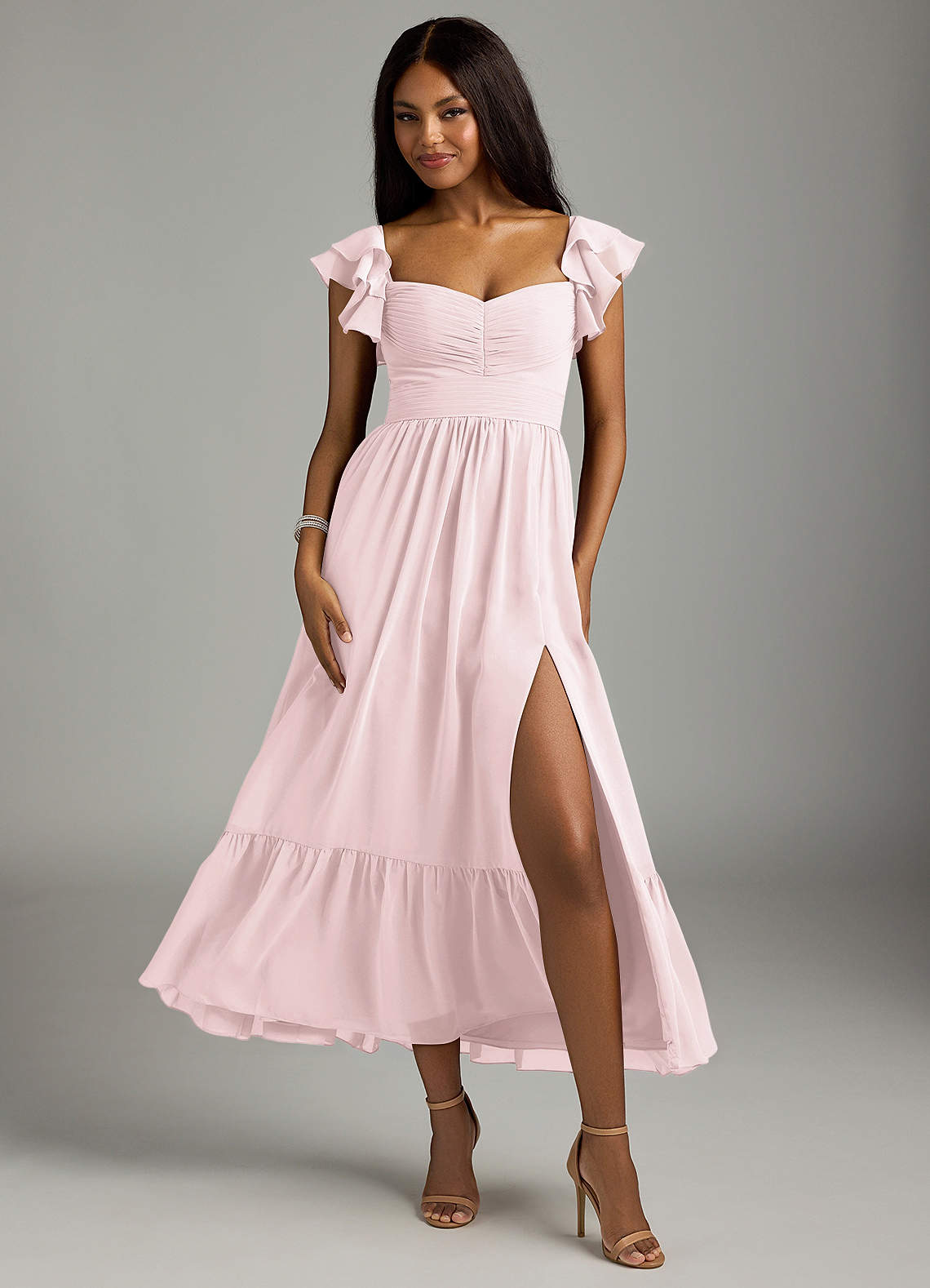 Azazie Anaya Bridesmaid Dresses Blushing Pink A-Line Pleated Chiffon Dress image1