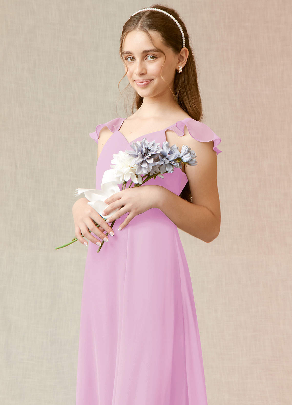 Azazie Everett Junior Vestido de Rosa Caramelo de Gasa de Corte En A image5