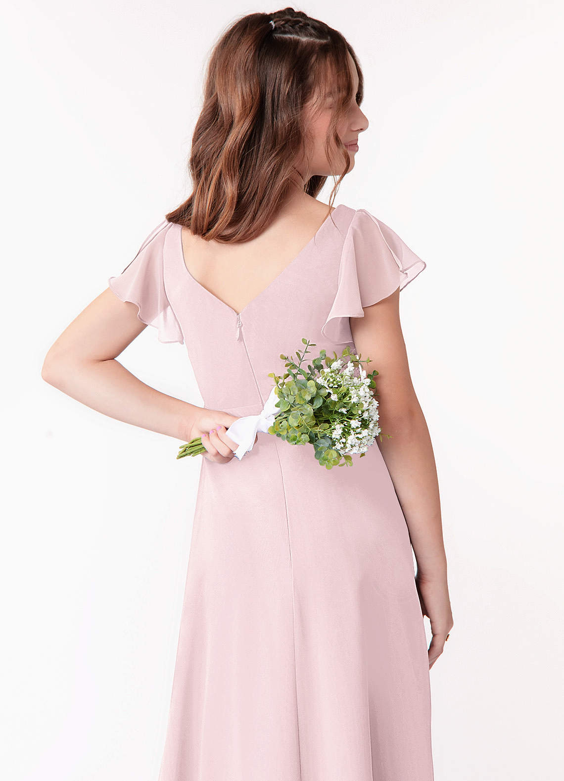 Azazie Omari Junior Blushing Pink A-Line Ruched Chiffon Dress image2