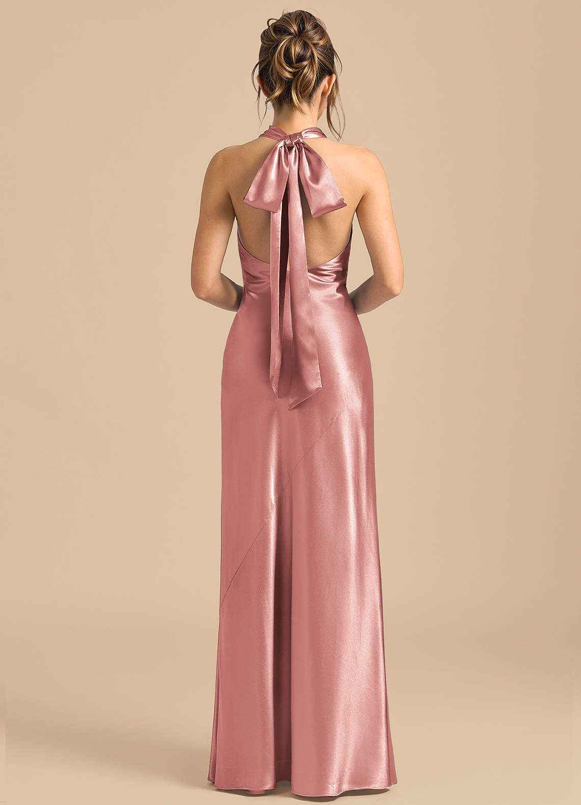 Azazie Velli Brudepigekjoler Skede Høj hals Metallisk satin Gulv-længde Kjole image4