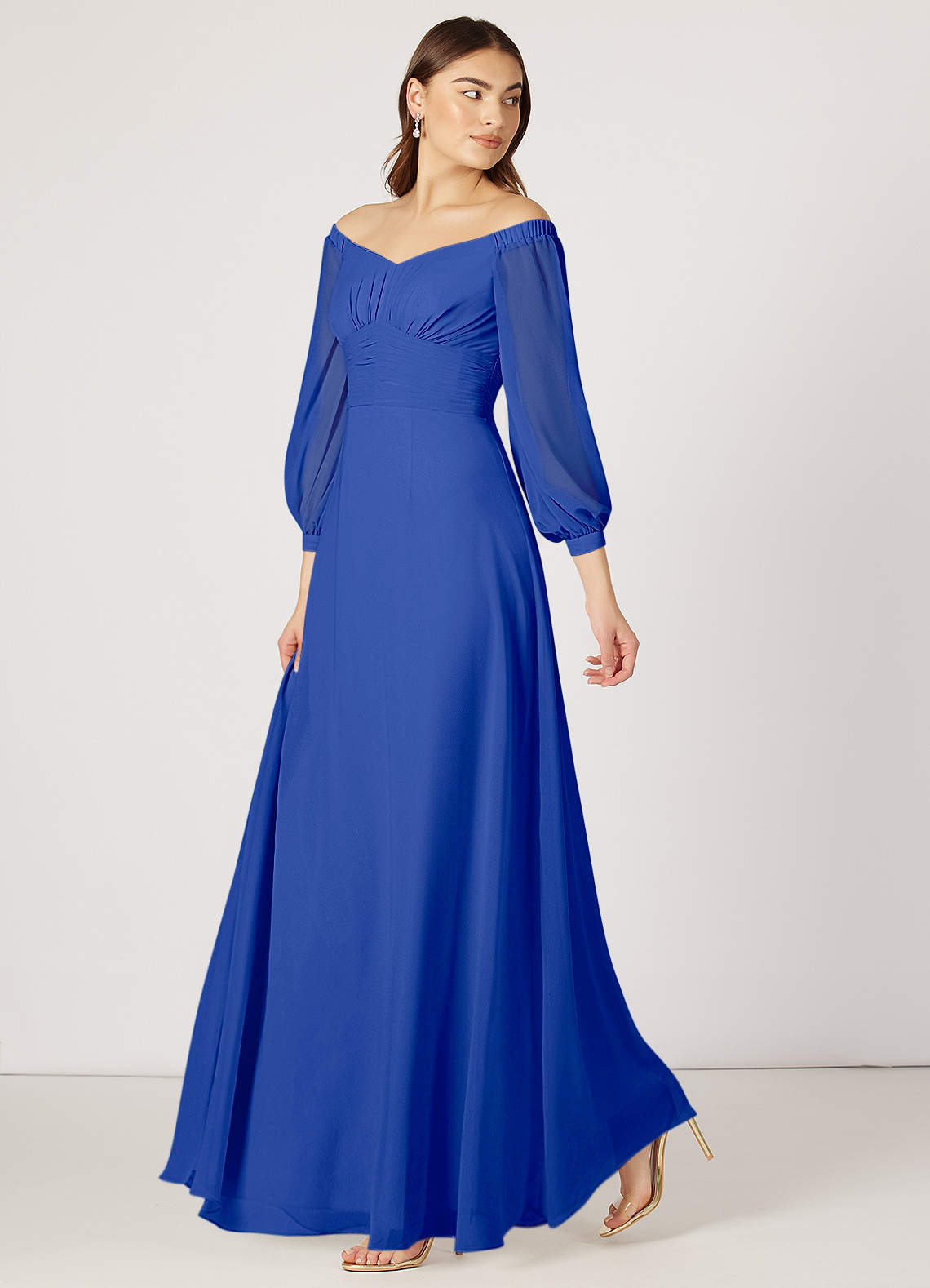 Azazie Rubina Bridesmaid Dresses A-Line Long Sleeve Chiffon Floor-Length Dress image1