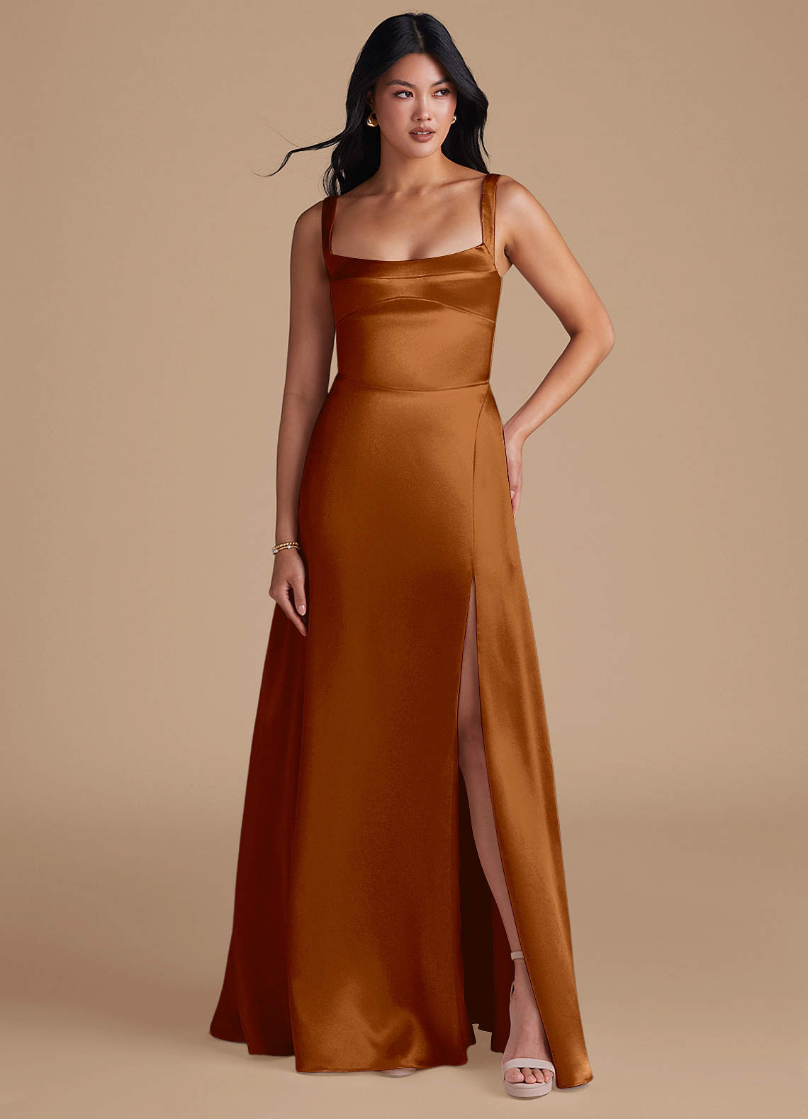 metallic copper bridesmaid dresses Azazie Zeya