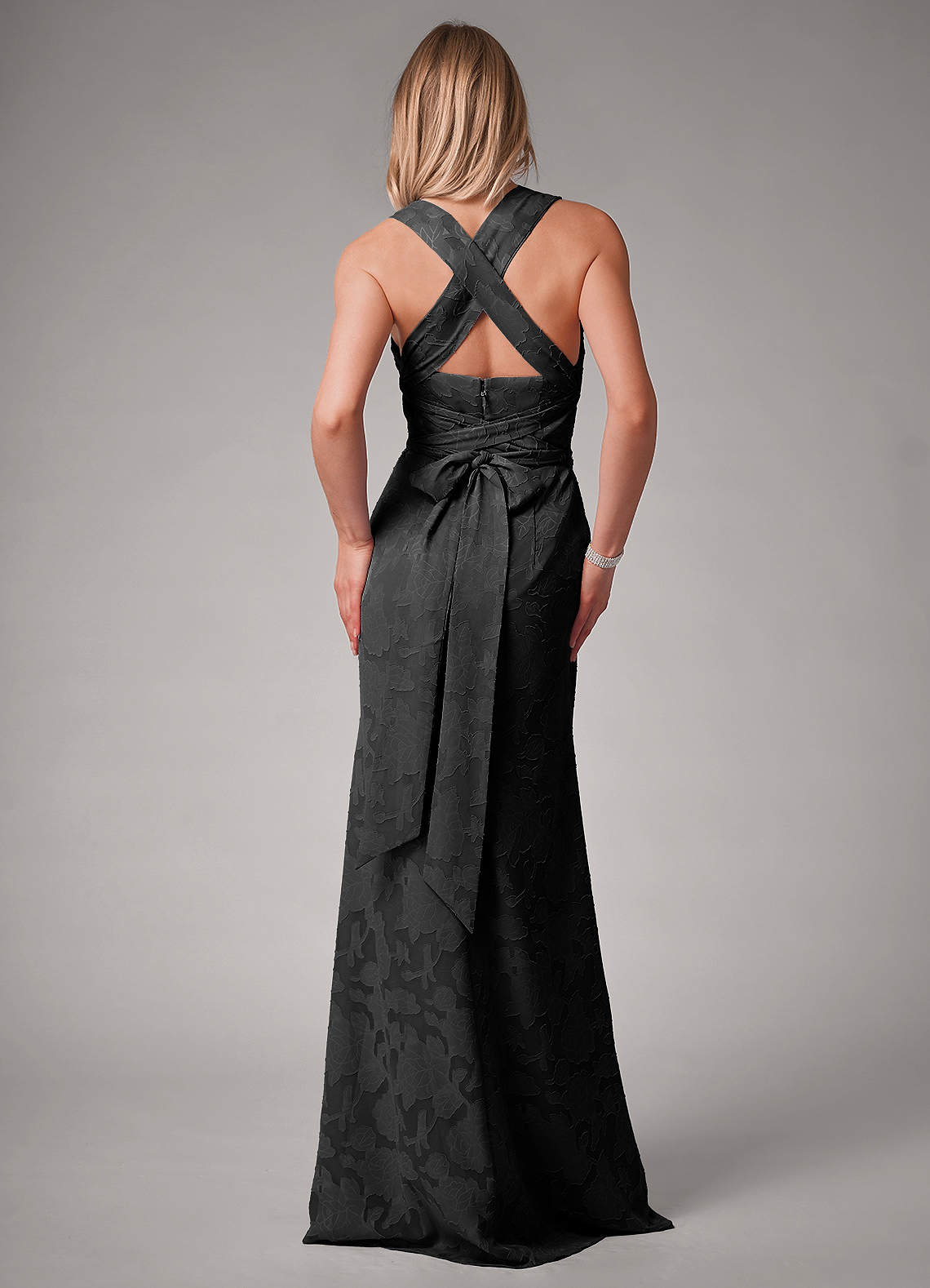 Azazie Luci Bridesmaid Dresses Black Mermaid Pleated Floral Burnout Convertible Dress image1