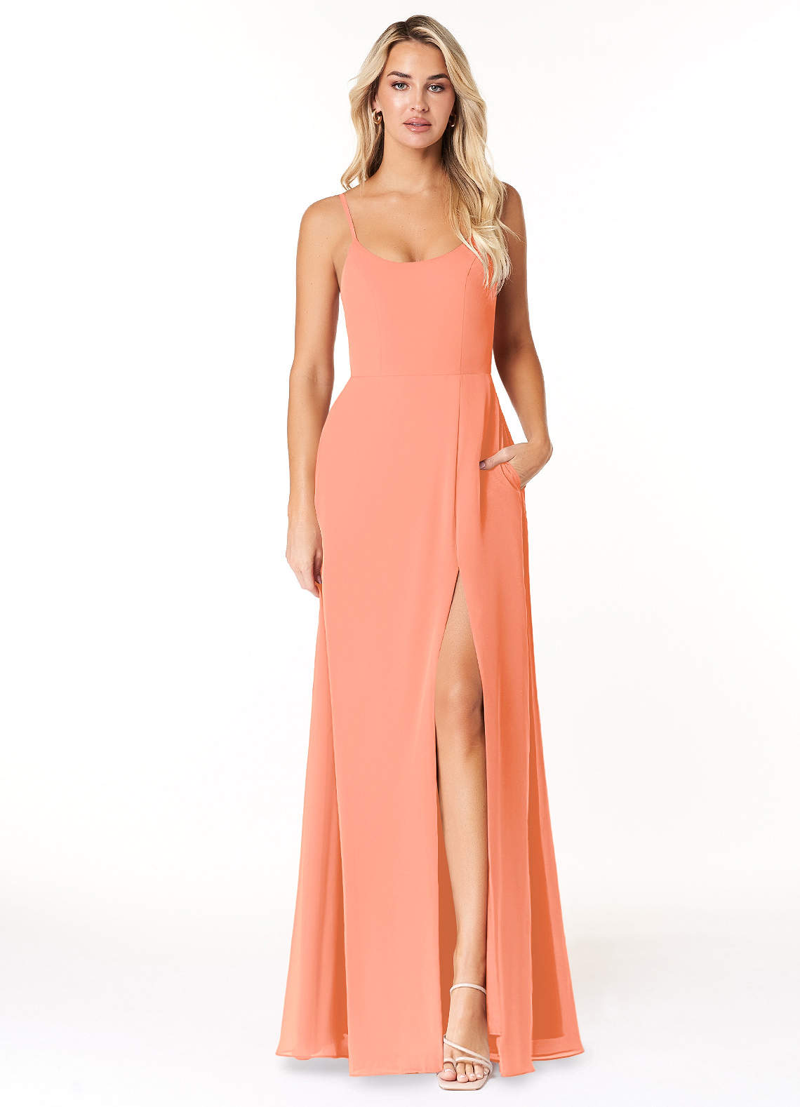 Azazie Moira Brautjungfernkleider A-Linie Schaufel Chiffon Kleid Sonnenuntergang image1