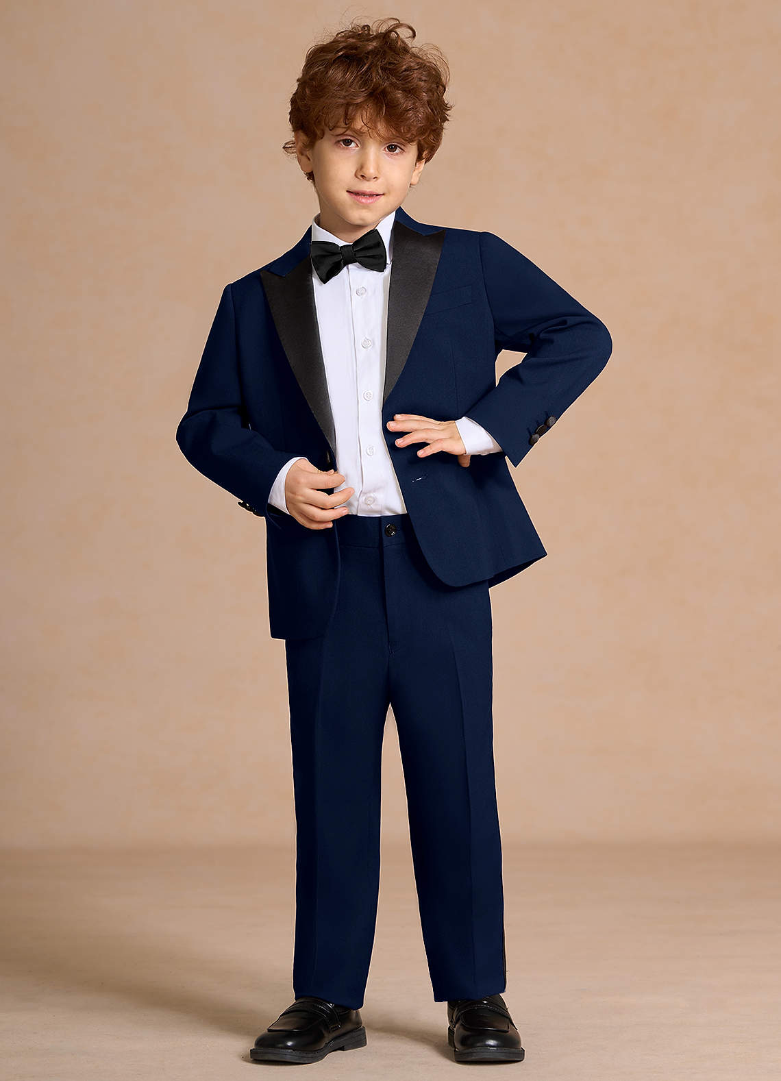 front Michael Navy Blue Boys Peak Lapel Tuxedos