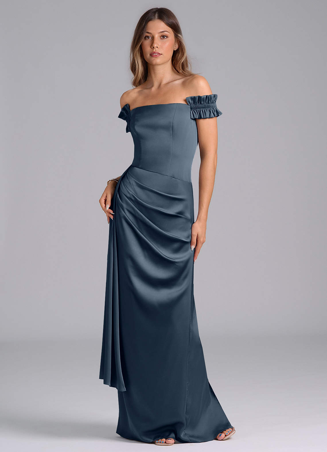 Azazie Kalysia Vestidos de damas de honor Vestido de Crepúsculo de Satén Elástico de Corte Sirena Convertible con Vestidos sin tirantes image1