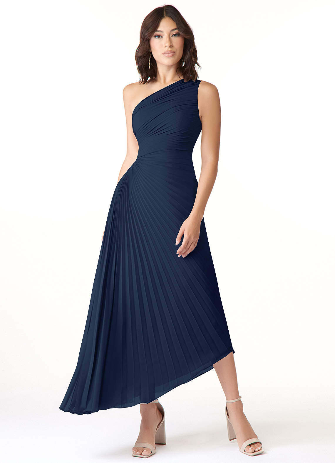 Azazie Kirra Bridesmaid Dresses Dark Navy A-Line One Shoulder Chiffon Dress image1