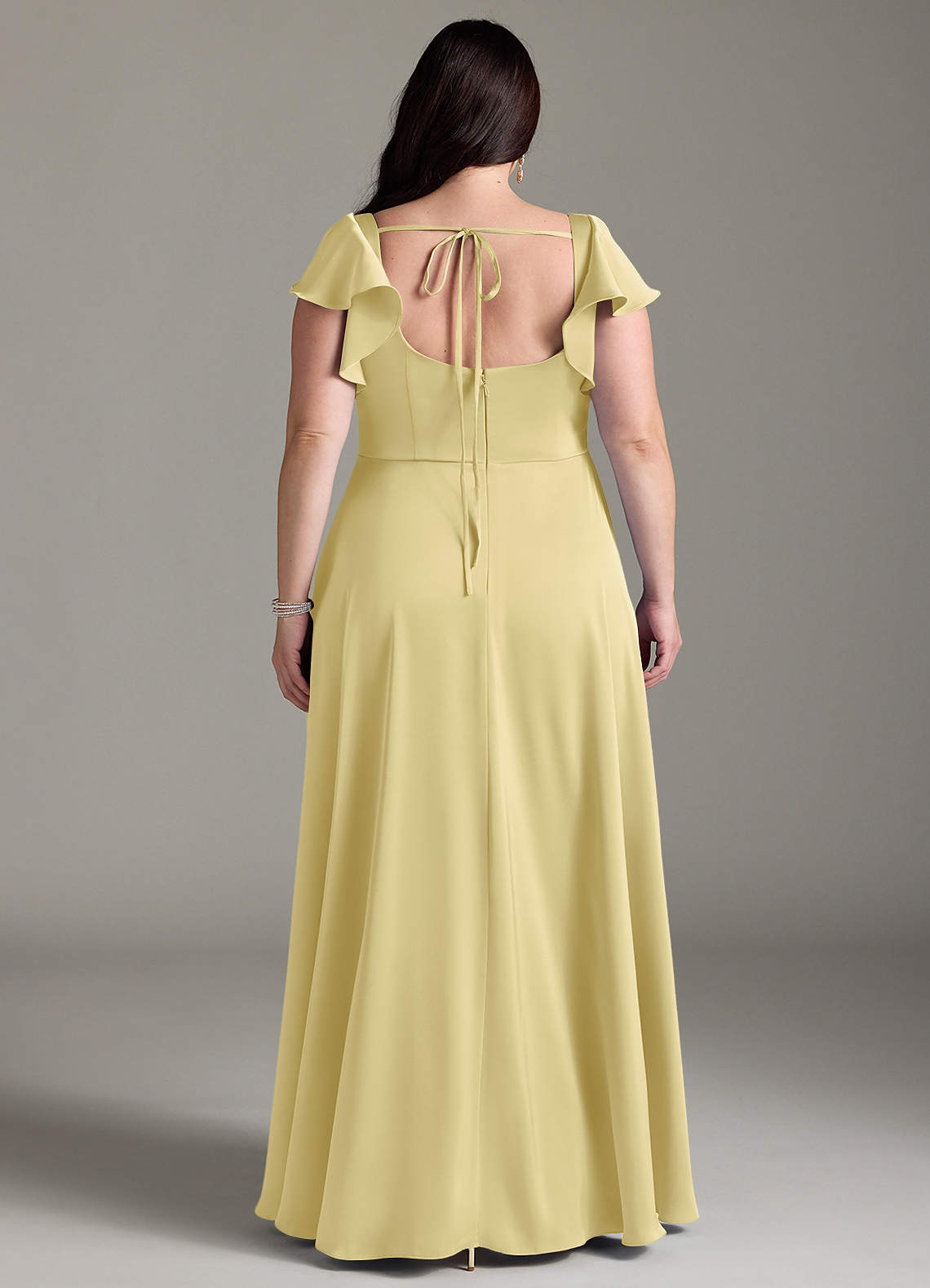 Azazie Bondi Bridesmaid Dresses Lemon Sorbet A-Line Bow Stretch Satin Dress image7