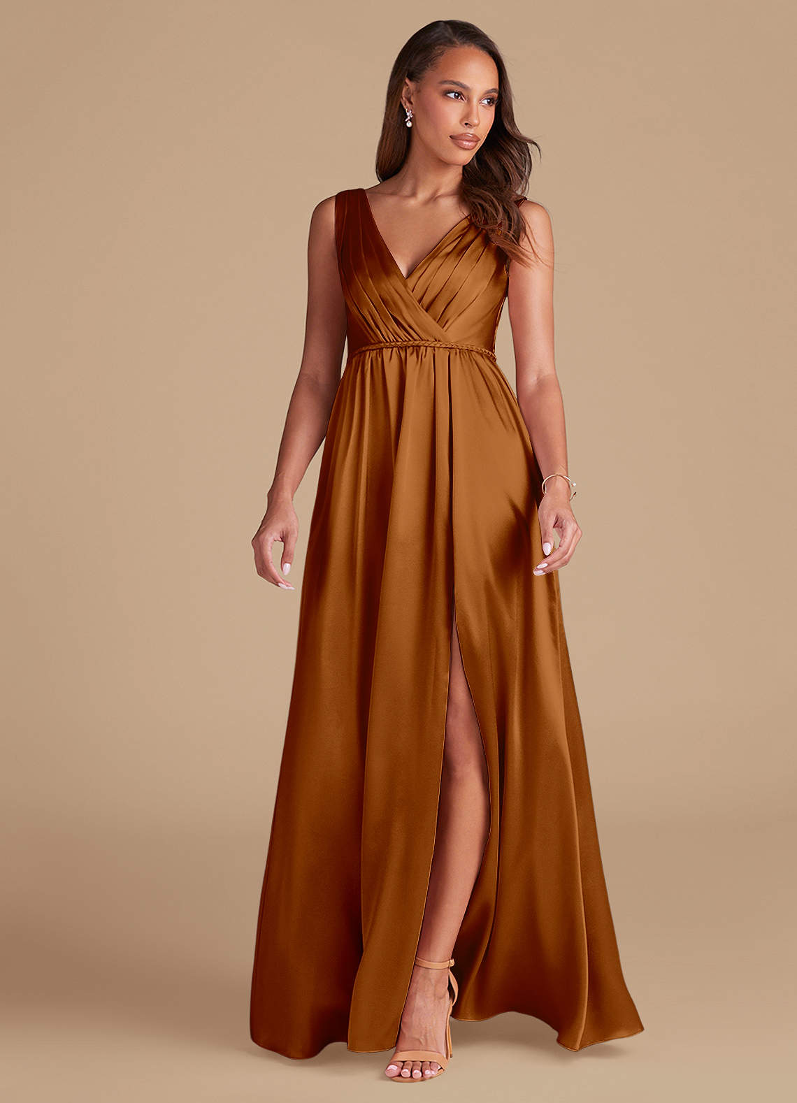 copper metallic bridesmaid dresses Anya Copper