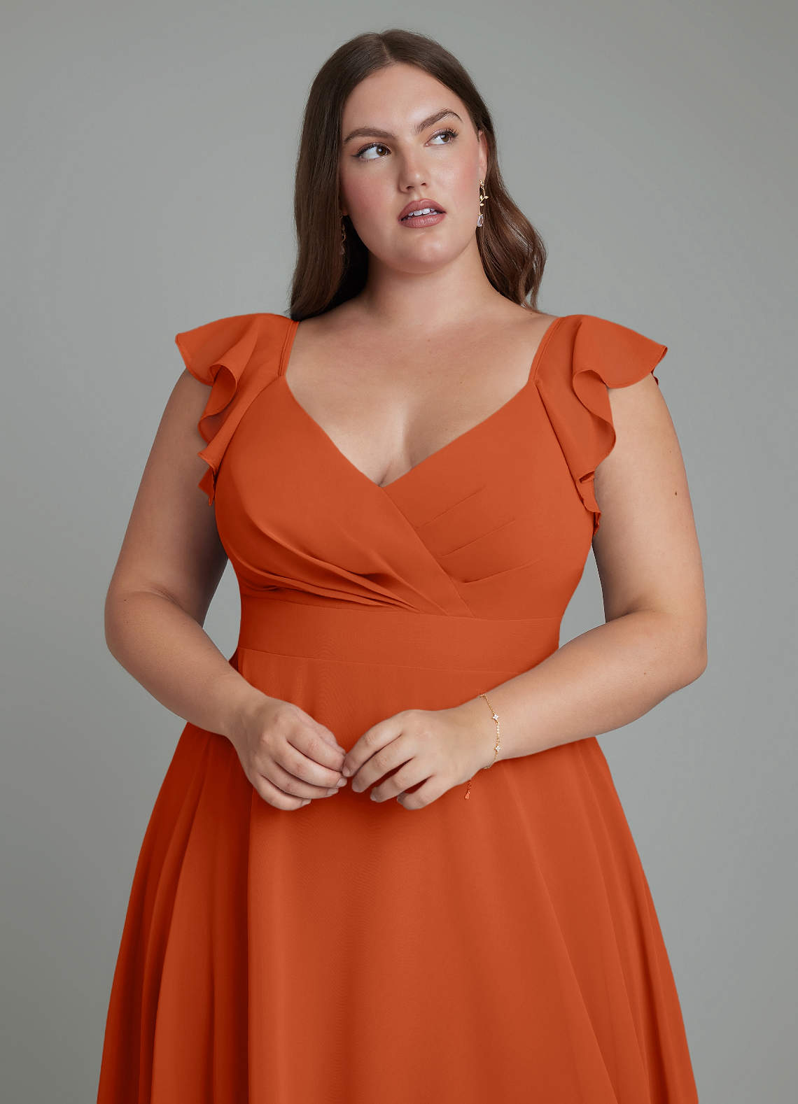 Azazie Leilani Bridesmaid Dresses Burnt Orange A-Line Pleated Chiffon Dress image10