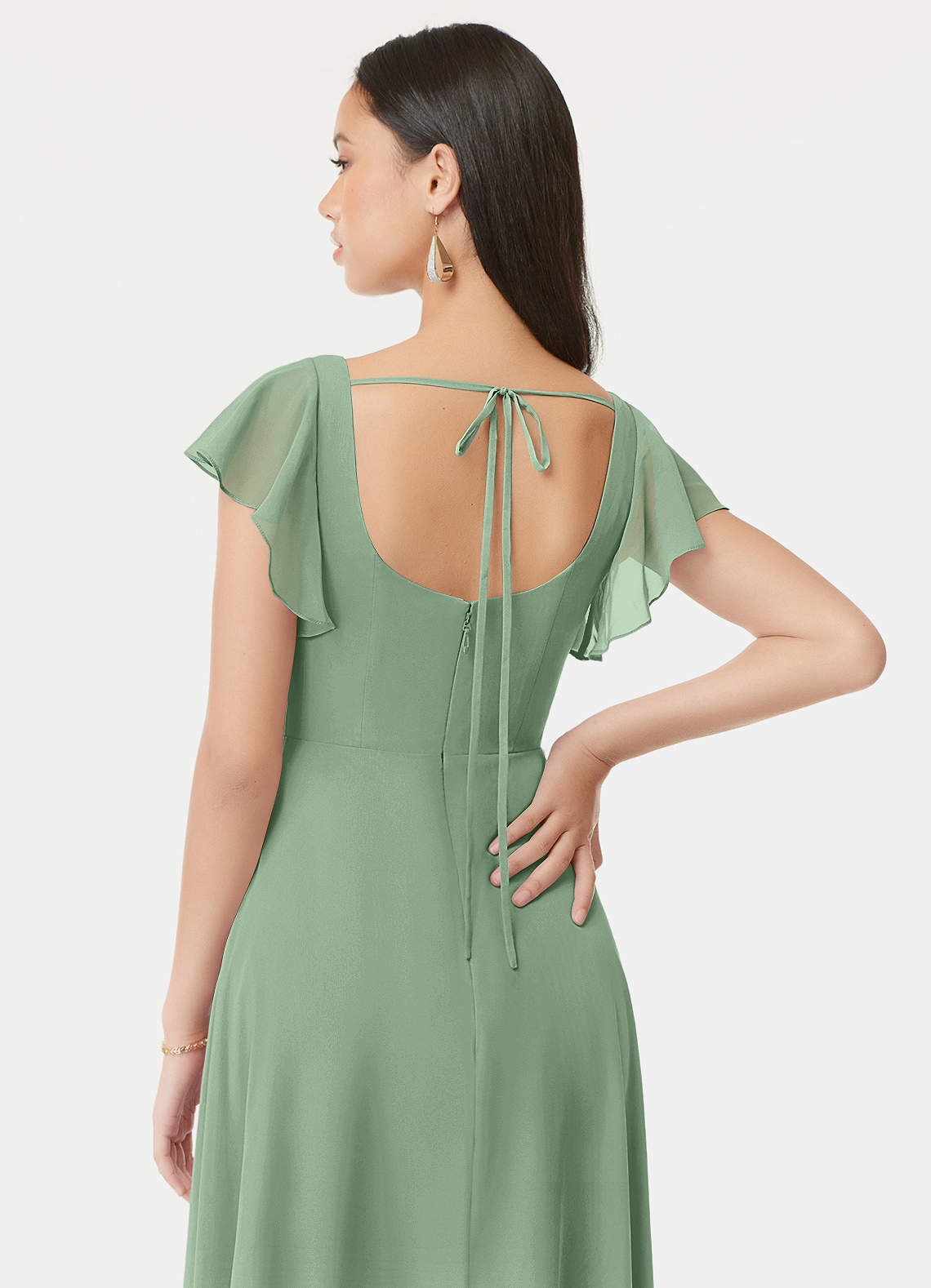 Azazie Bondi Bridesmaid Dresses Matcha A-Line Ruffled Chiffon Dress image2