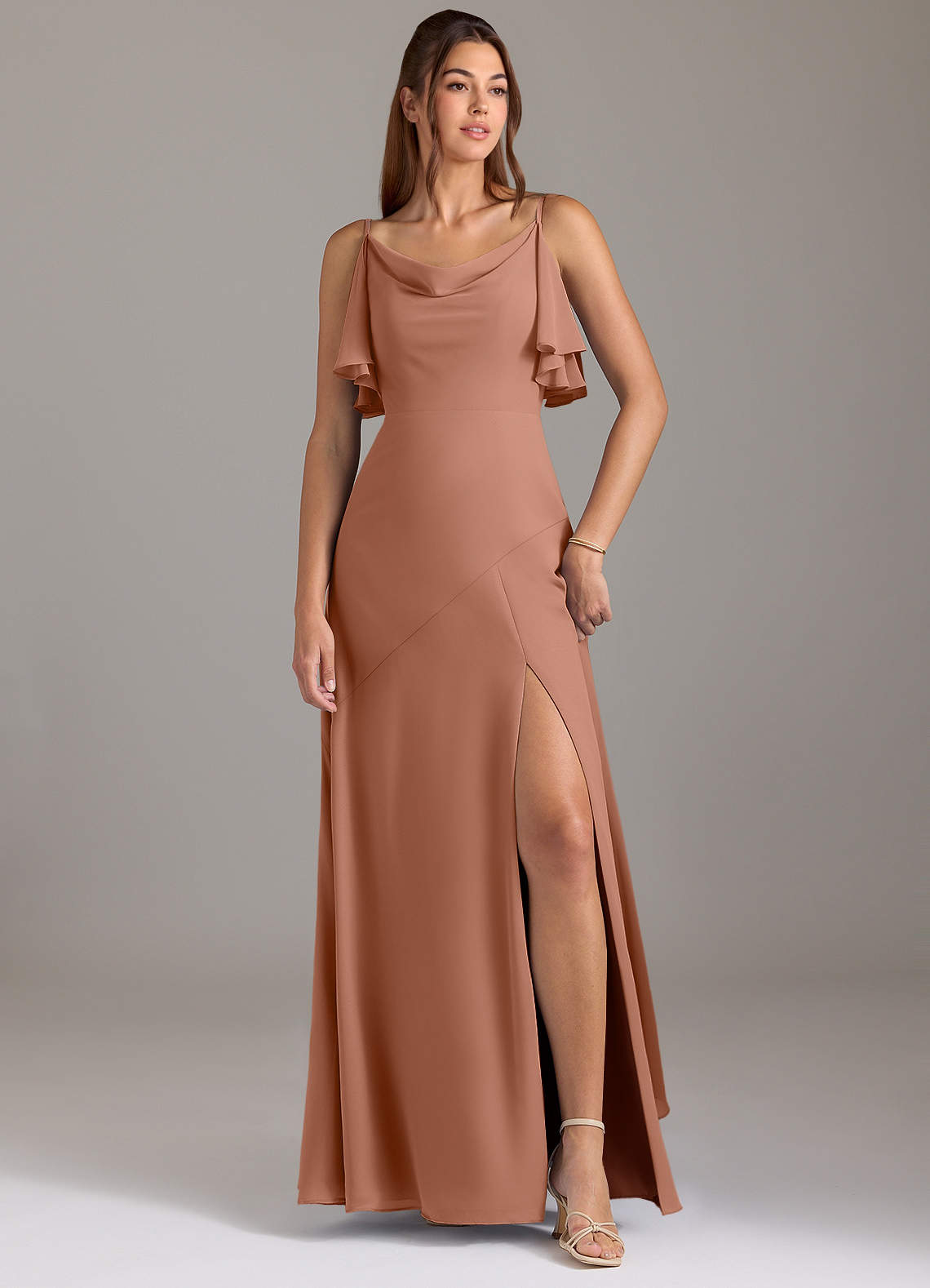 Azazie Darcia Bridesmaid Dresses Bronzer A-Line Side Slit Chiffon Dress image1
