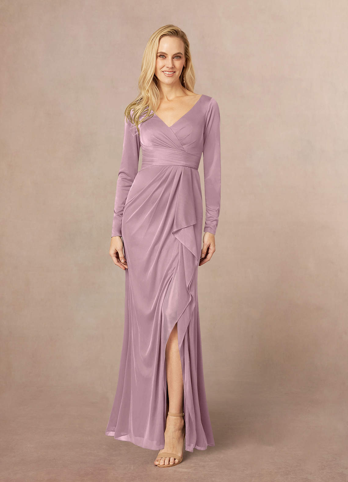 Azazie Risa Mother of the Bride Dresses Dusty Rose Mermaid V-Neck Pleated Mesh Dress image1