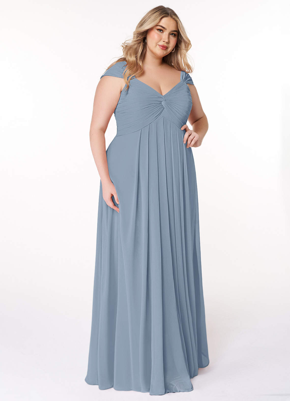 Azazie Kaitlynn Bridesmaid Dresses Dusty Blue Empire Ruched Chiffon Convertible Dress image11