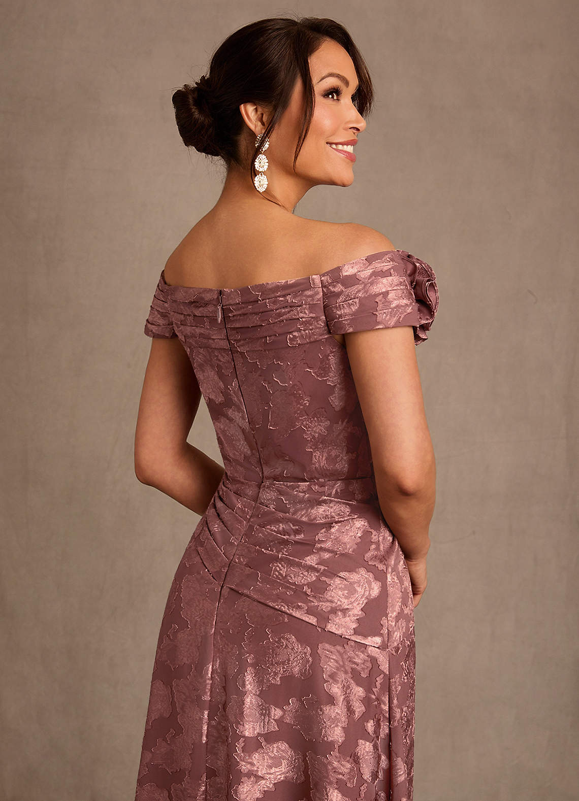 Azazie Bernadette Desert Rose A-Line Off the Shoulder Floral
