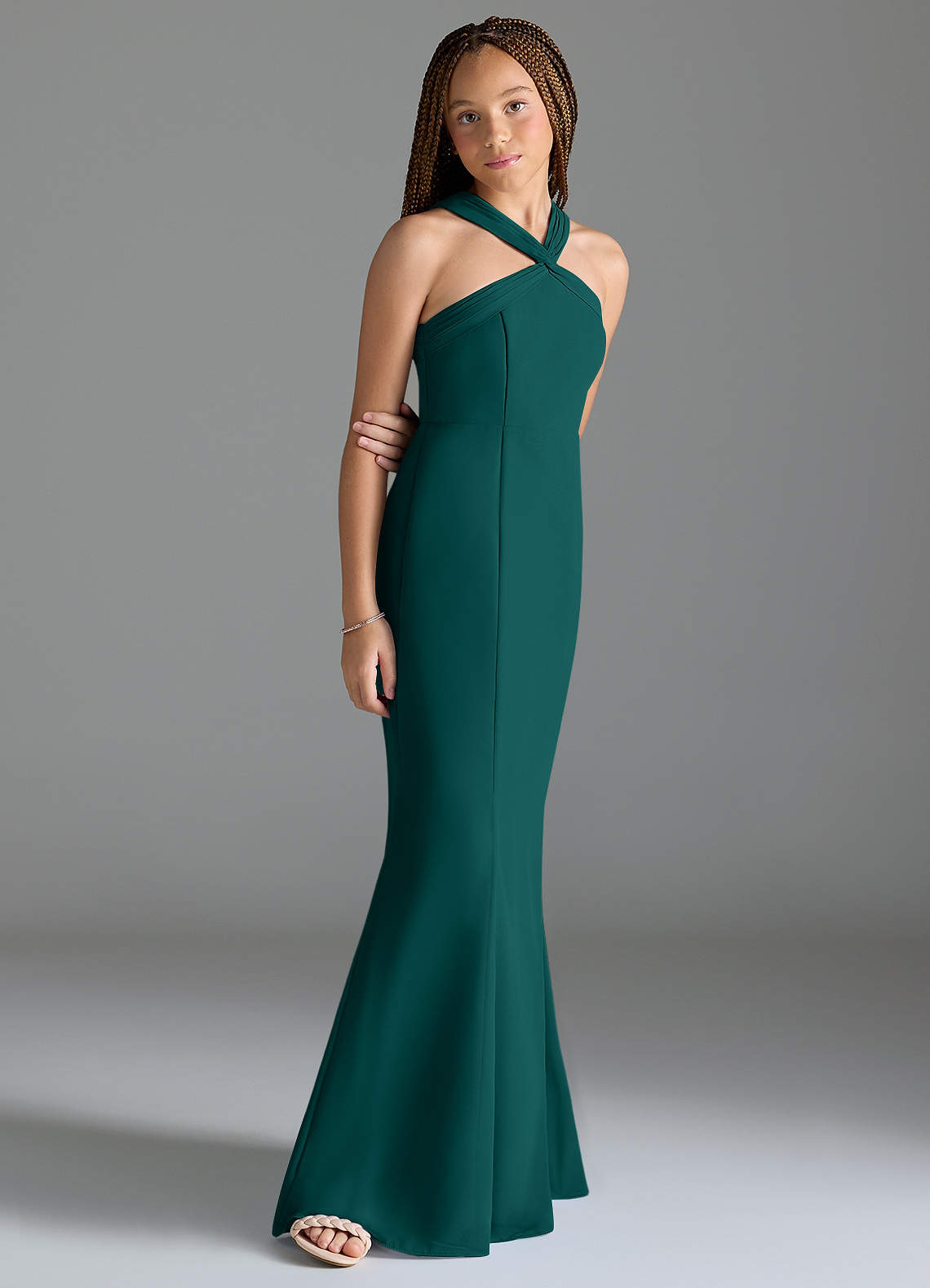 Azazie Rue Junior Peacock Mermaid Side Slit Chiffon Dress image2