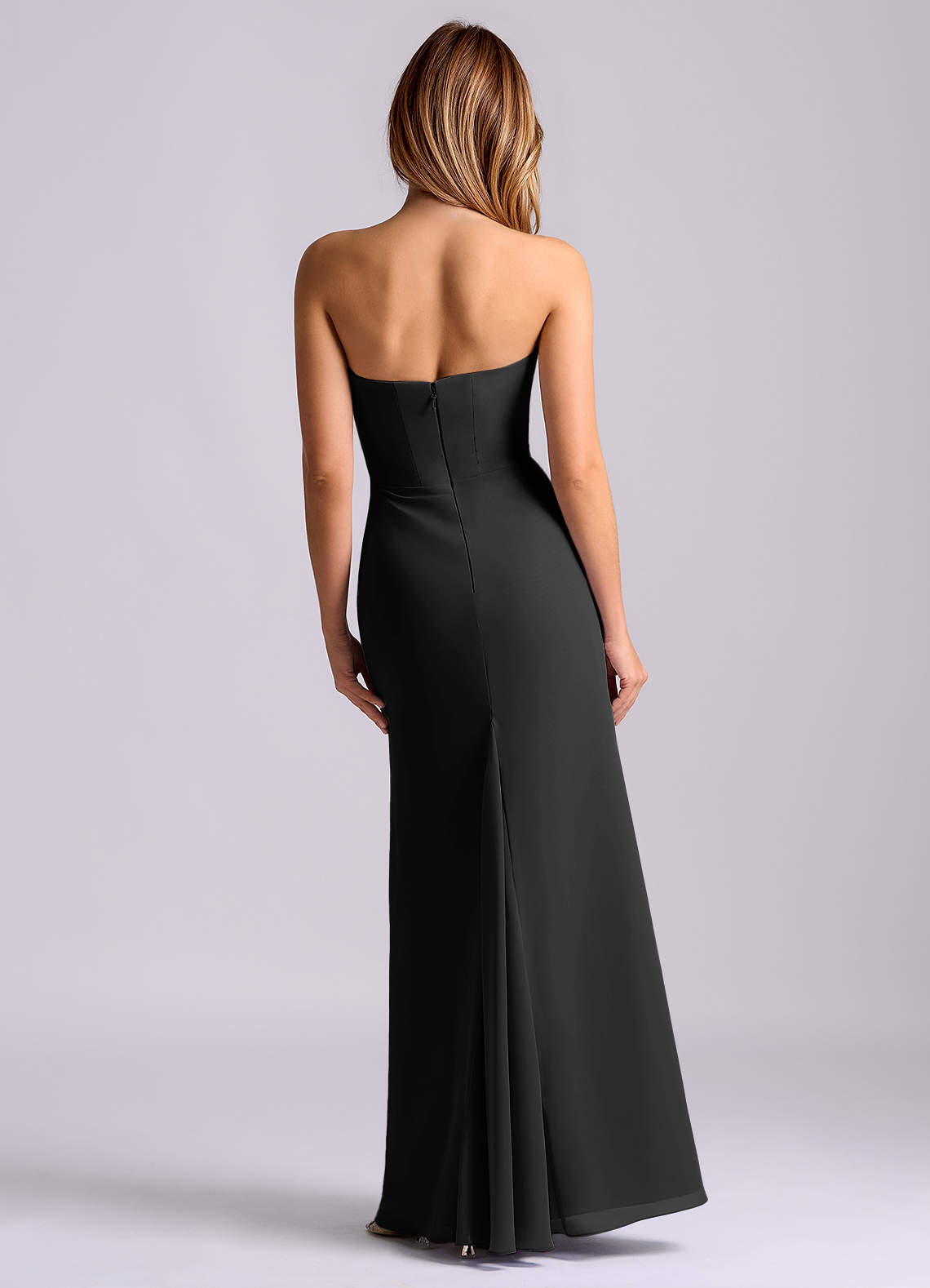 strapless black chiffon dress Azazie Joni