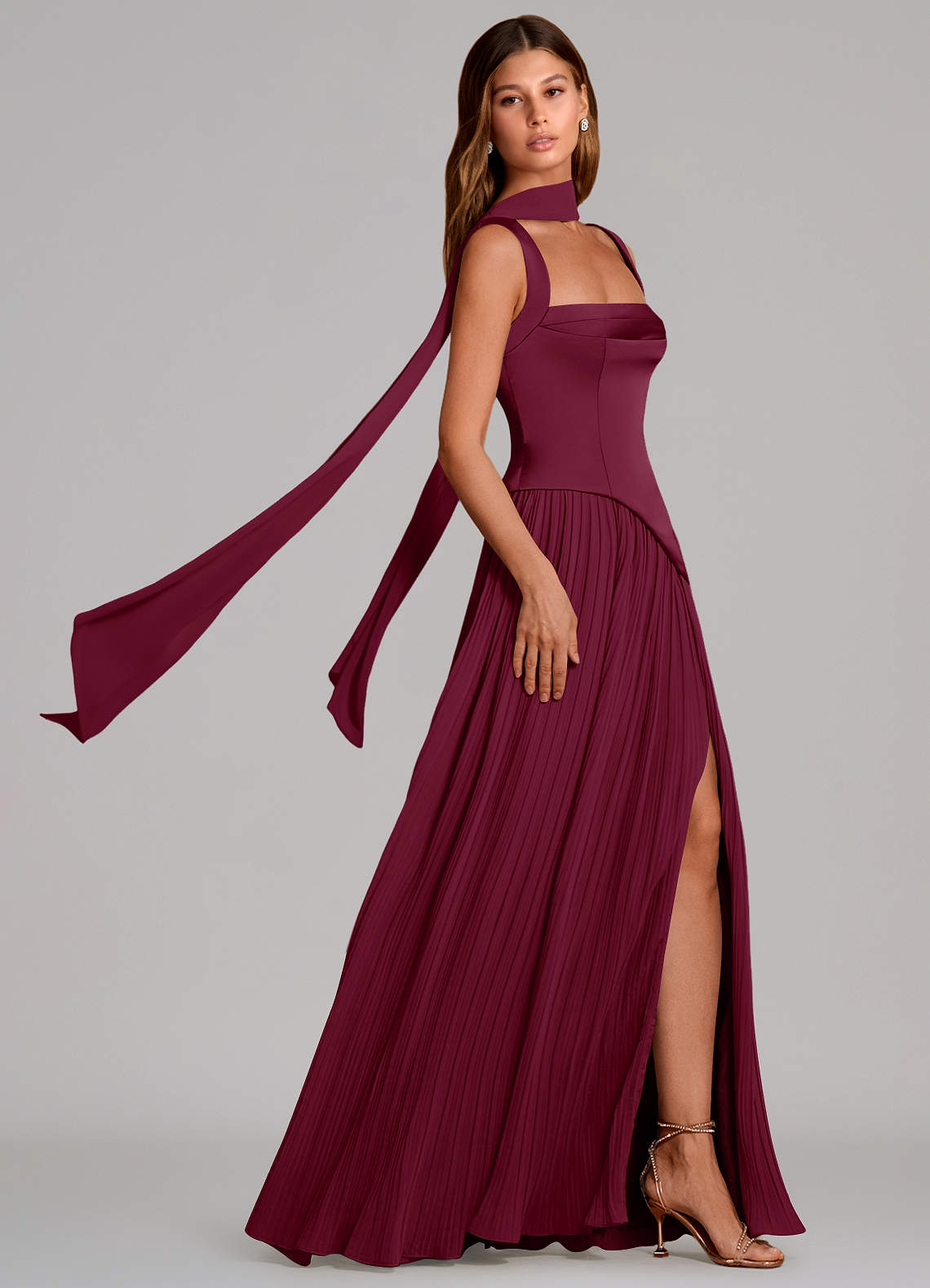 Azazie Stephanie Mulberry Stretch Satin Bridesmaid Dresses | Azazie CA