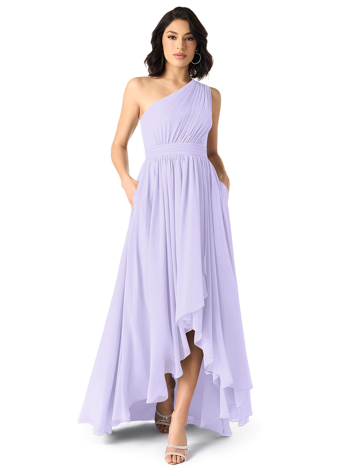 Azazie Mathilda Bridesmaid Dresses Lilac A-Line One Shoulder Chiffon Dress image1