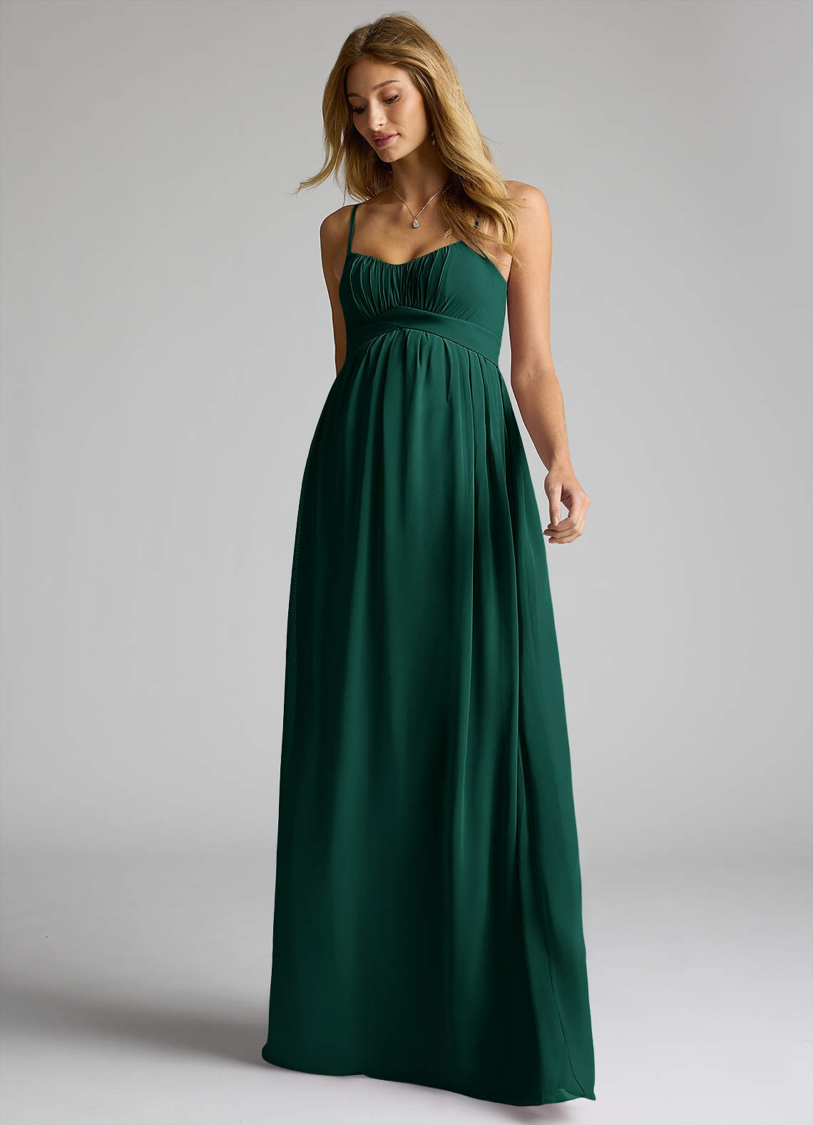 Azazie Llana Brudepigekjoler til gravide A-Line Chiffon Gulv-længde Kjole image2