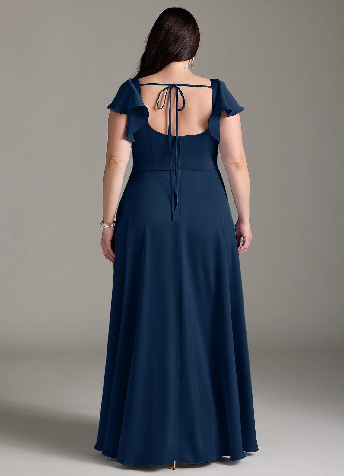 Azazie Bondi Bridesmaid Dresses Dark Navy A-Line Bow Stretch Satin Dress image7