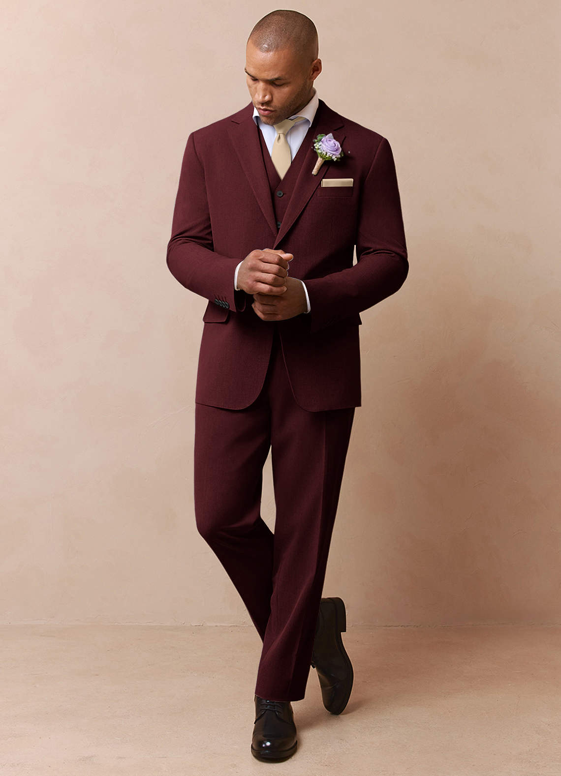 front Savile Burgundy Wool Blend 3-Piece Suit