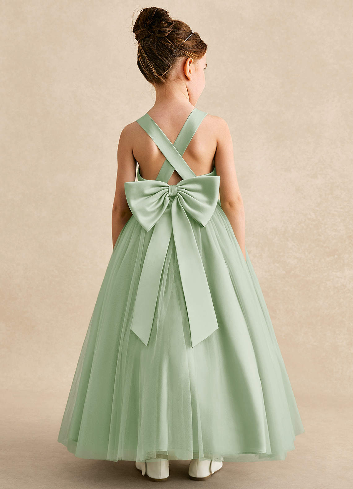 Azazie A-Line/Princess V-Neck Ankle-Length Tulle Flower Girl Dresses - Dusty Sage