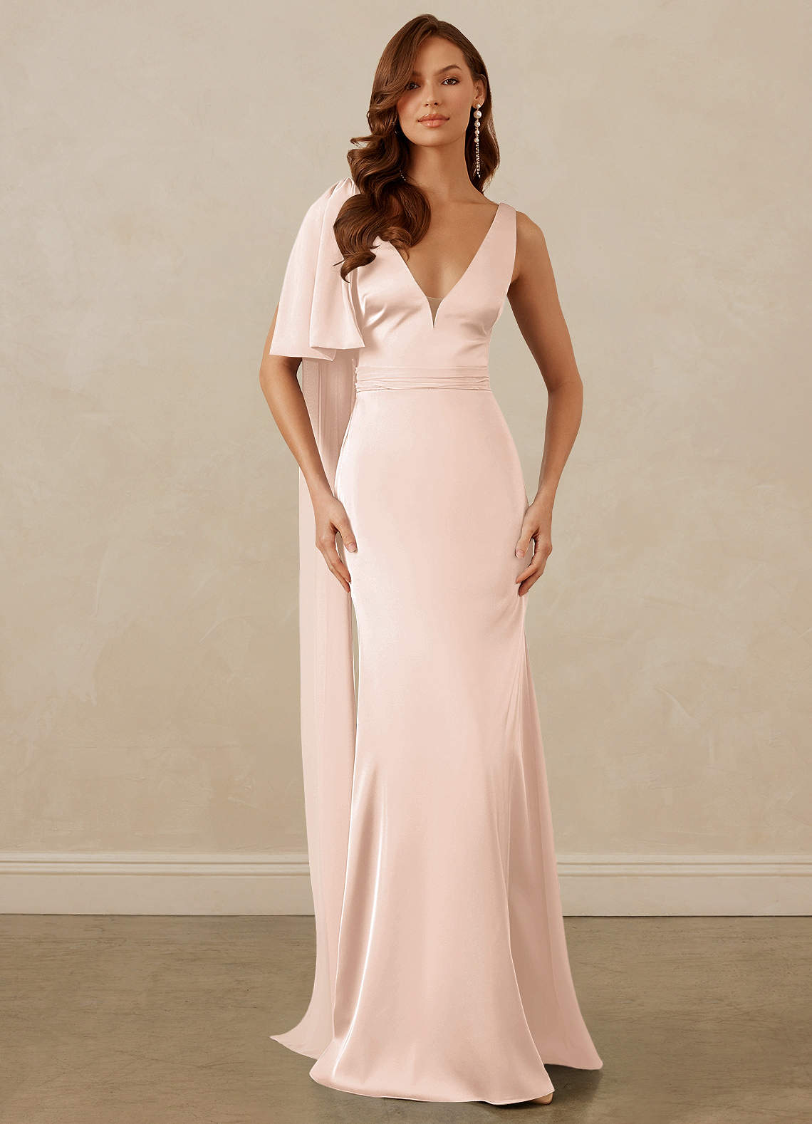 Christian Siriano Bridal for Azazie 1011 Bridesmaid Dresses Blushing Pink Mermaid Bow Stretch Satin Dress image1