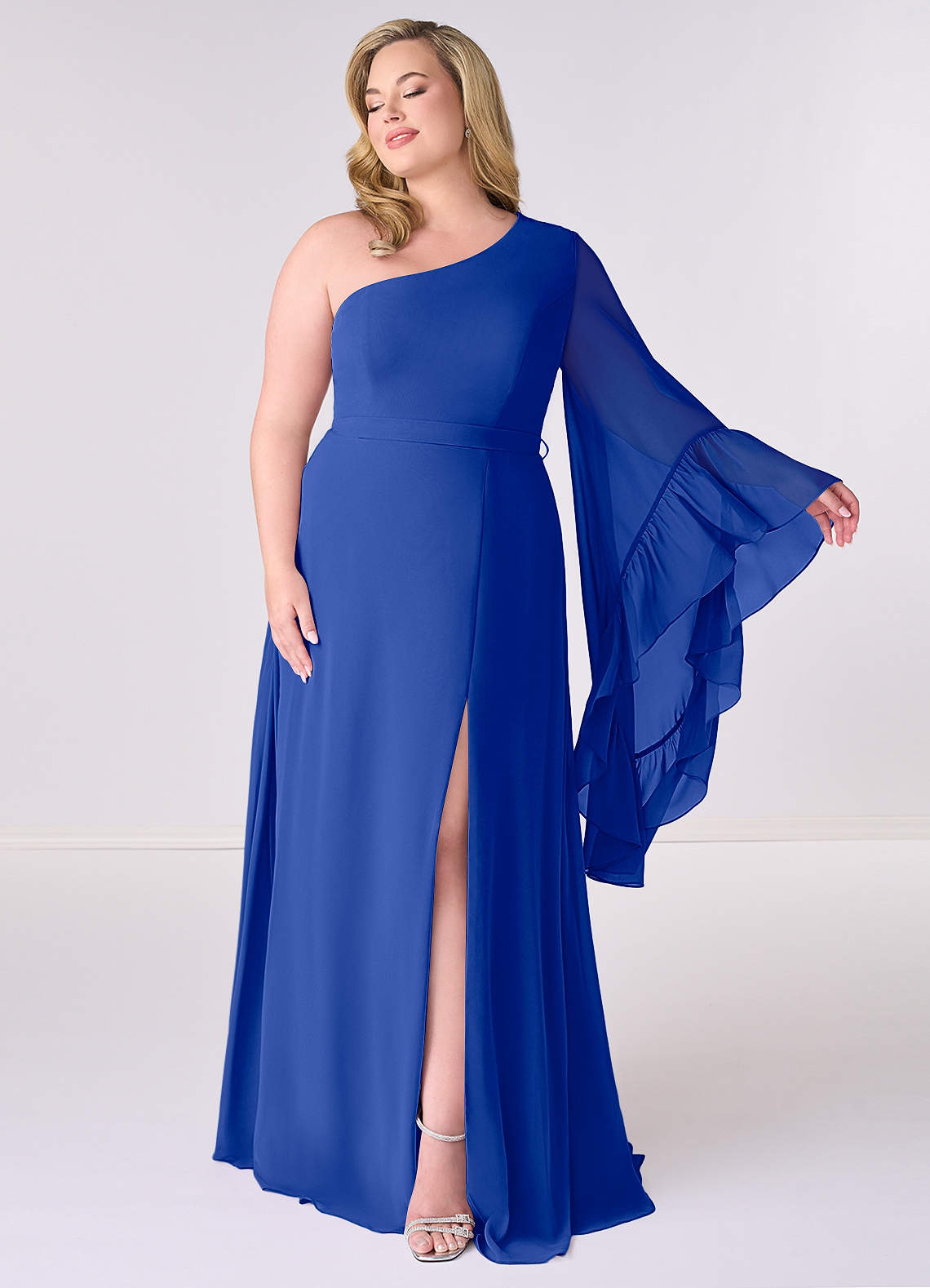 One Shoulder Sleeveless Ruched Chiffon A-line Dress Regency