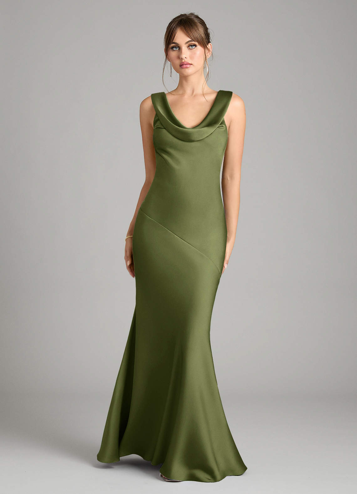 Azazie Rylina Bridesmaid Dresses Olive Mermaid Stretch Satin Dress image1
