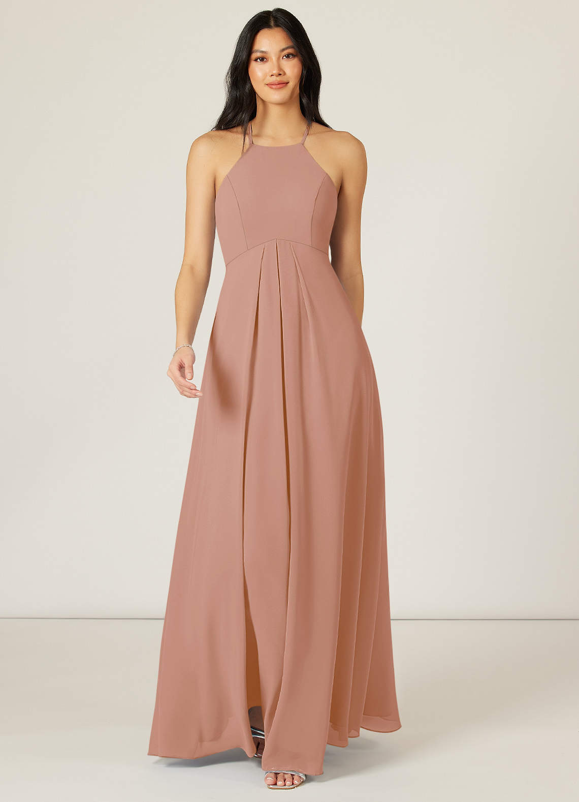 Azazie Sarah Bridesmaid Dresses Champagne Rose Empire Pleated Chiffon Dress image1