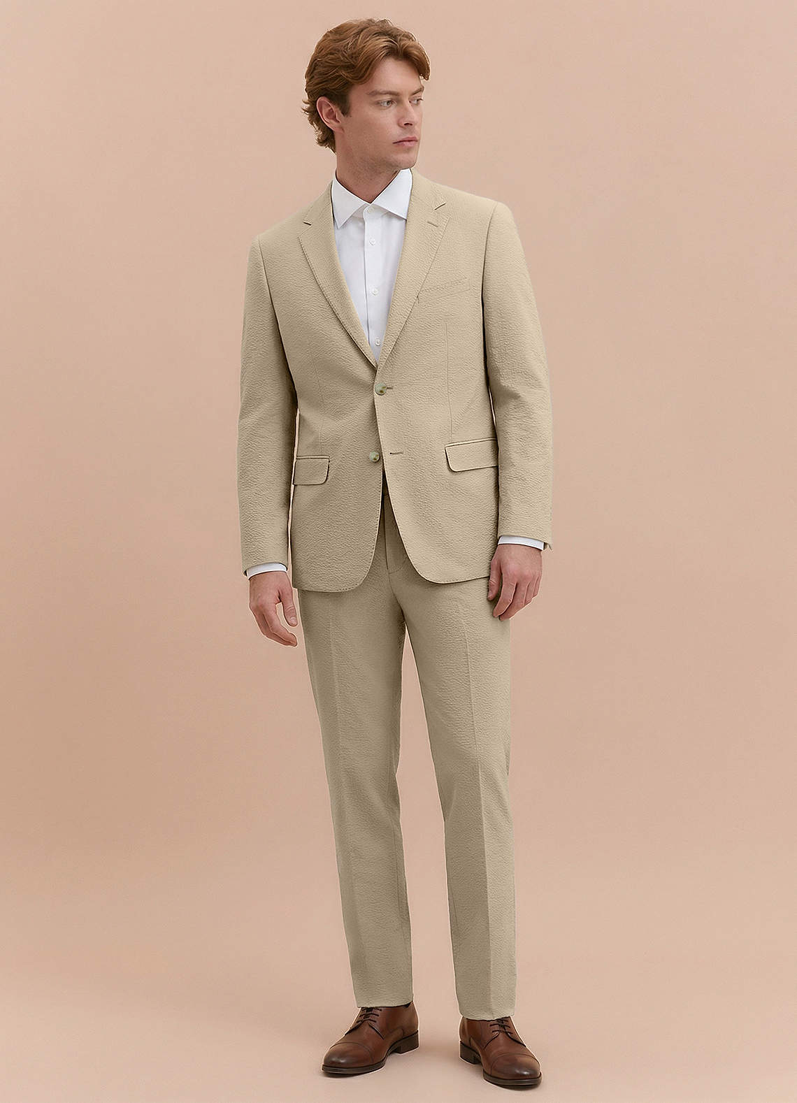 front Miles 탠 껍질 시어서커 수트 재킷