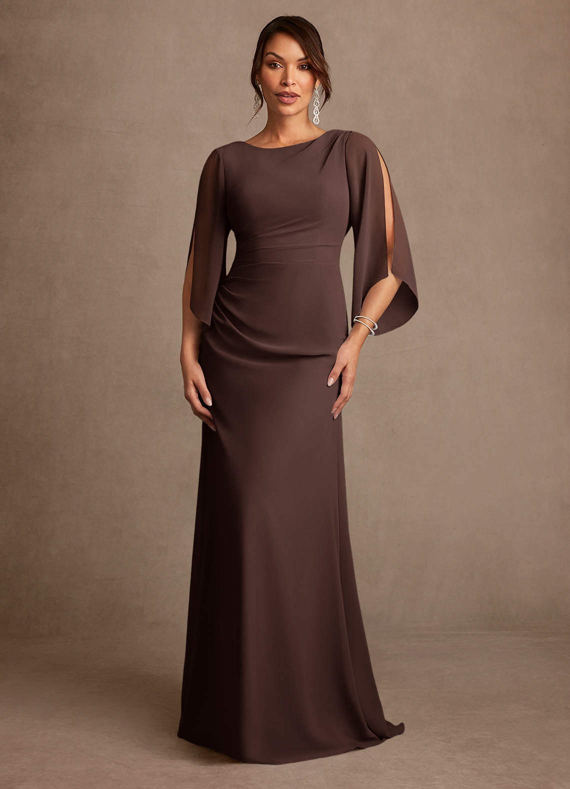 ae brown dress Azazie A-Line/Princess Scoop Neck Floor-Length Chiffon Mother of the Bride or Groom Dresses neck/Lace trim inserts/Sleeveless with