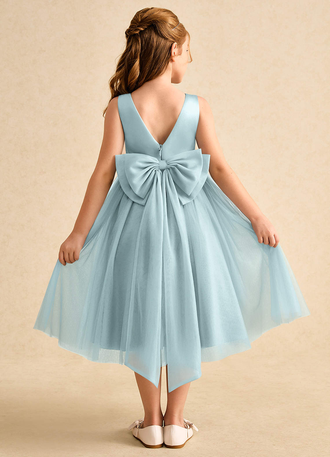 Azazie Winnie Flower Girl Dresses Mist Ball-Gown Bow Tulle Dress image1