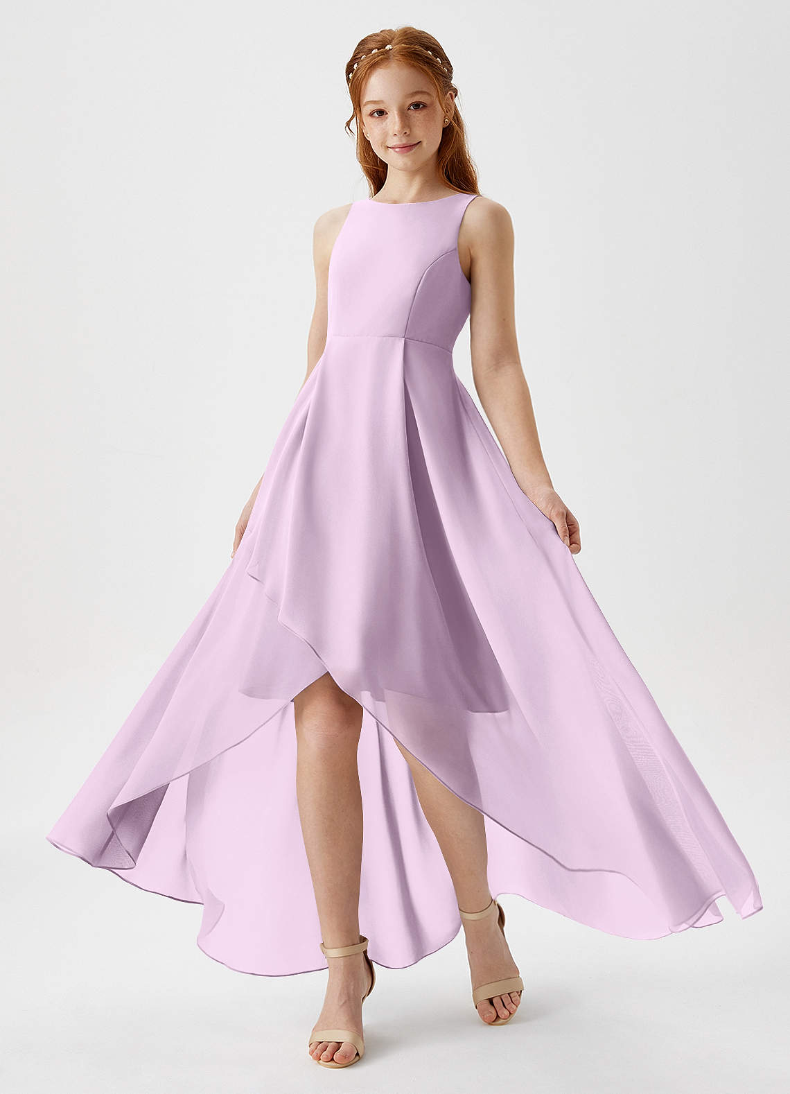 Azazie Lizette Junior Frosted Lilac A-Line Pleated Chiffon Dress image1