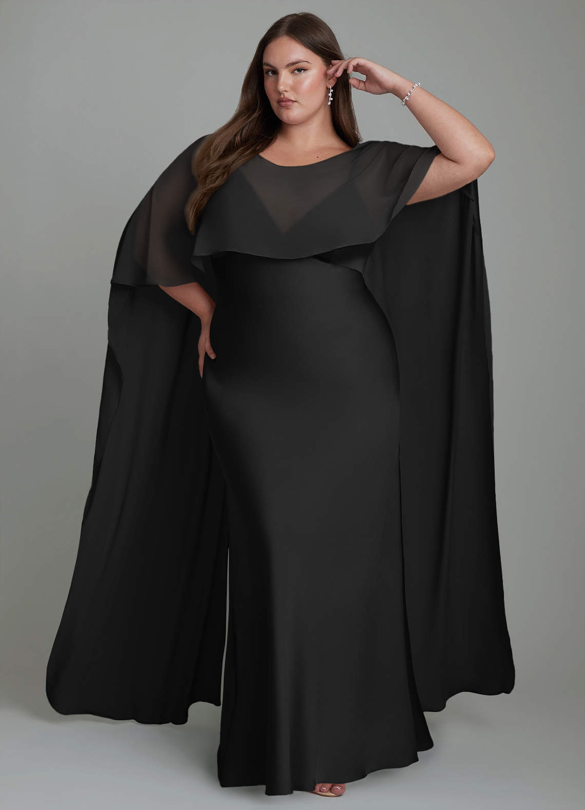 Azazie Stefania Abiti da Damigella Abito A-Line in Raso Elasticizzato Nero image1