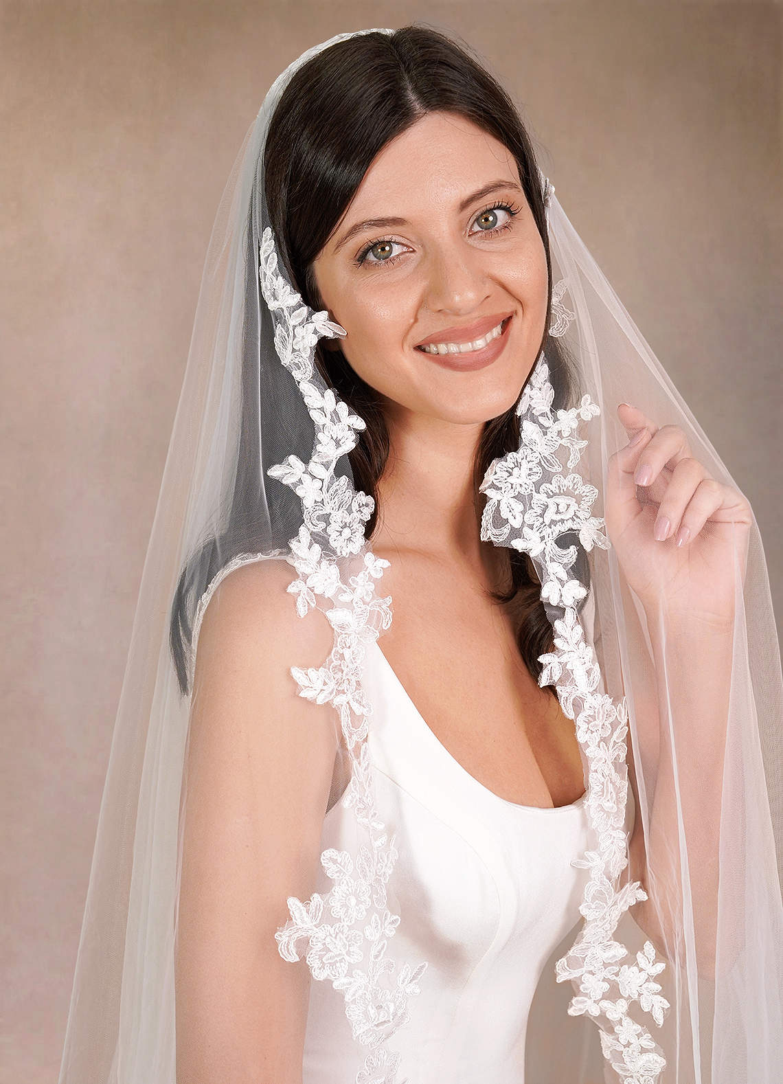 front Diamond and Lace Chapel Veil