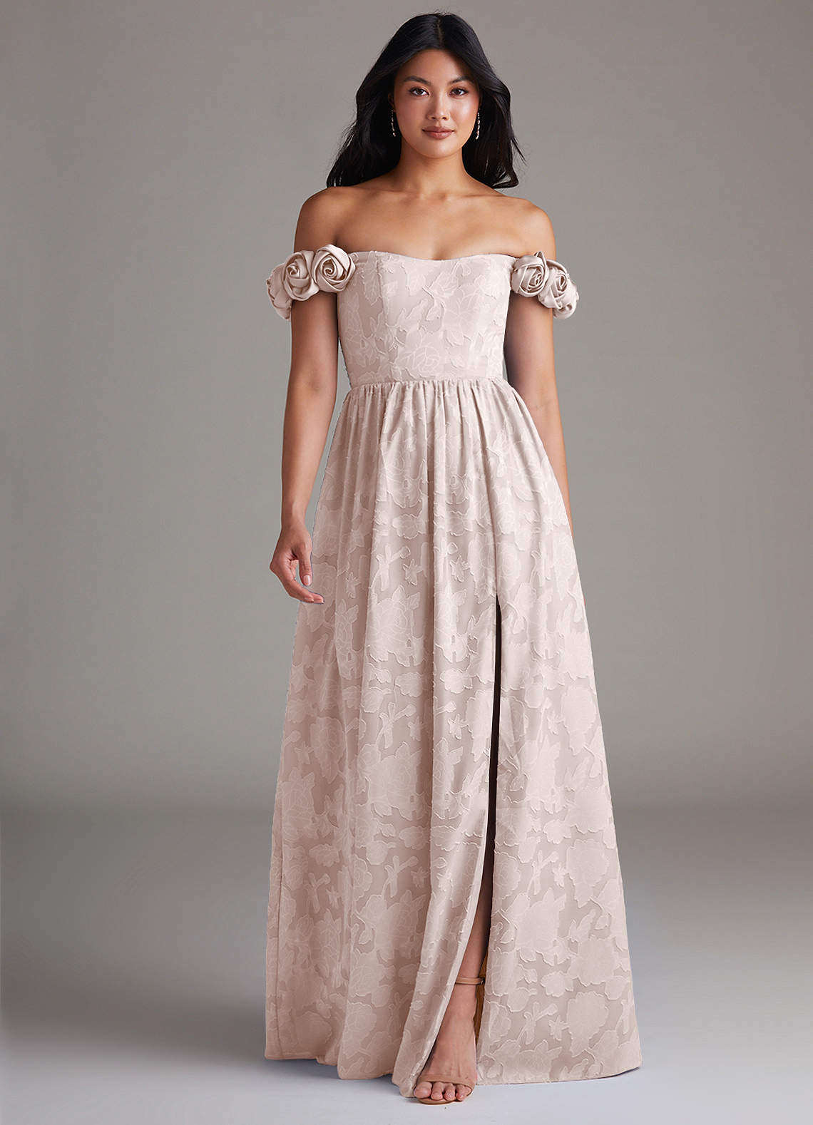 Azazie Autumn Vestidos de damas de honor Vestido de Rosa Rubor de Devorado Floral de Corte en A Convertible con Vestidos sin tirantes image1