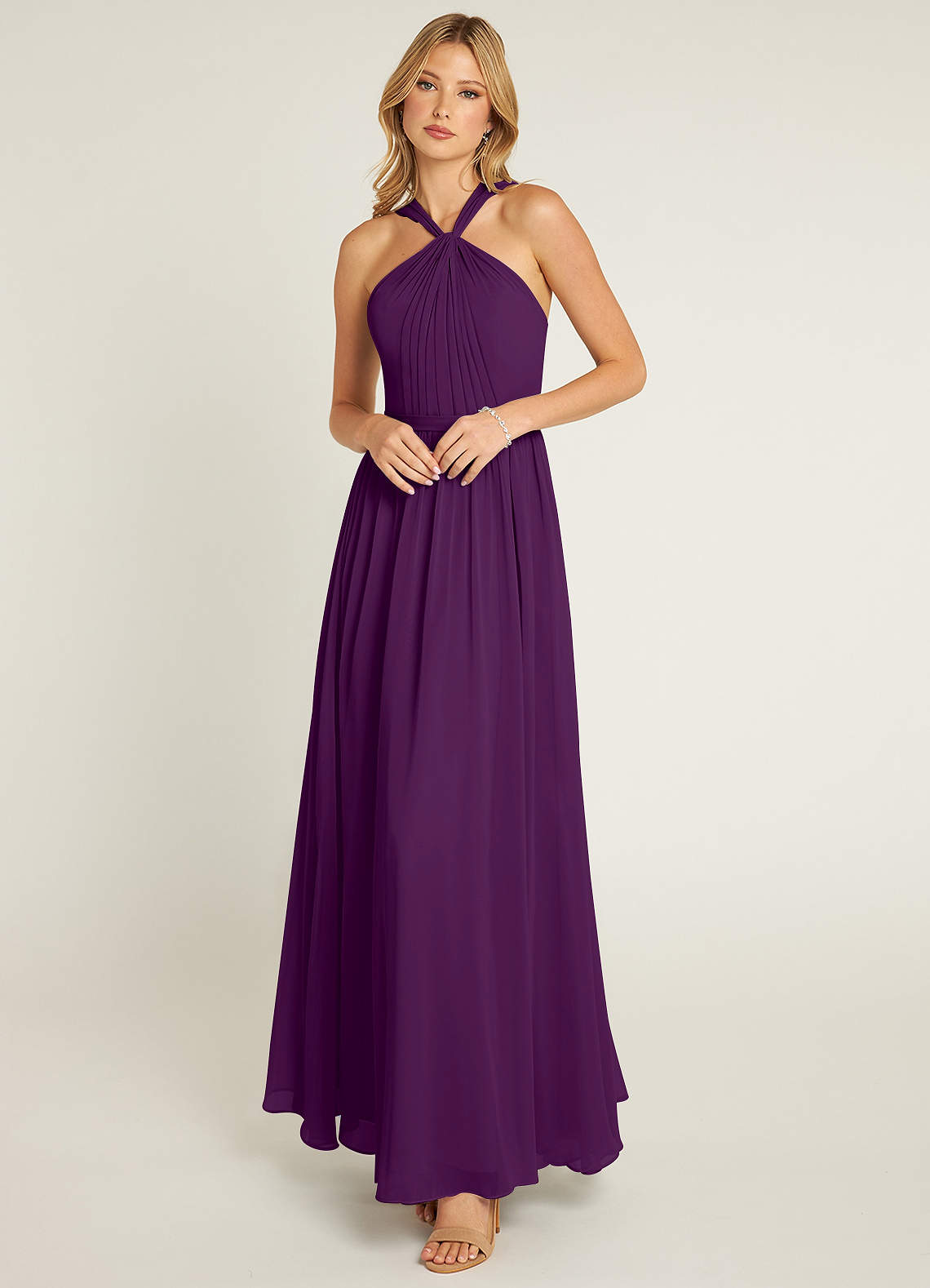 Azazie Jacey Bridesmaid Dresses Grape A-Line Pleated Chiffon Dress image1