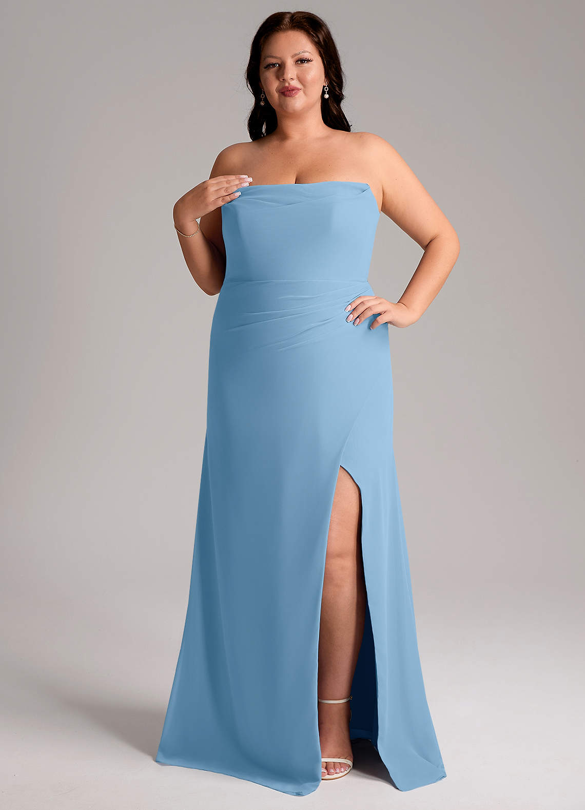 Azazie Leonis Bridesmaid Dresses Steel Blue Sheath Strapless Chiffon Convertible Dress image11
