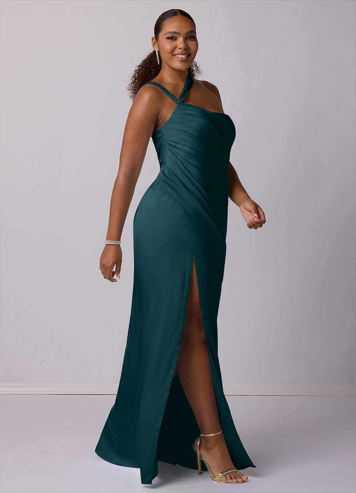 Barbie ♥ Azazie Bridesmaid Dresses Pine Mermaid One Shoulder Stretch Satin Dress image8