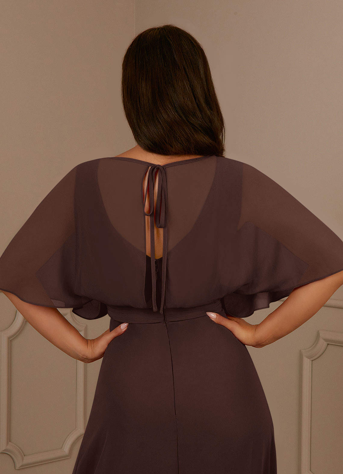 Azazie Oksana Mother of the Bride Dresses Ganache A-Line V-Neck Pleated Chiffon Dress image8