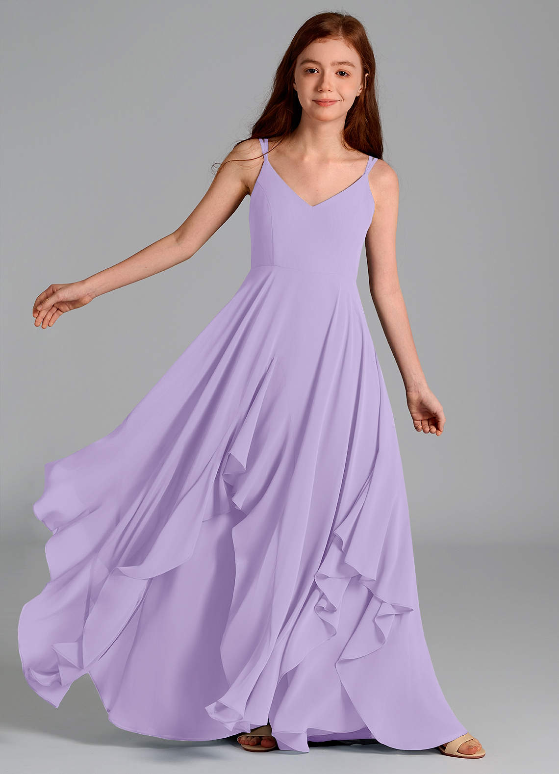 Azazie Karan Junior Abito A-Line in Chiffon Lilla image1
