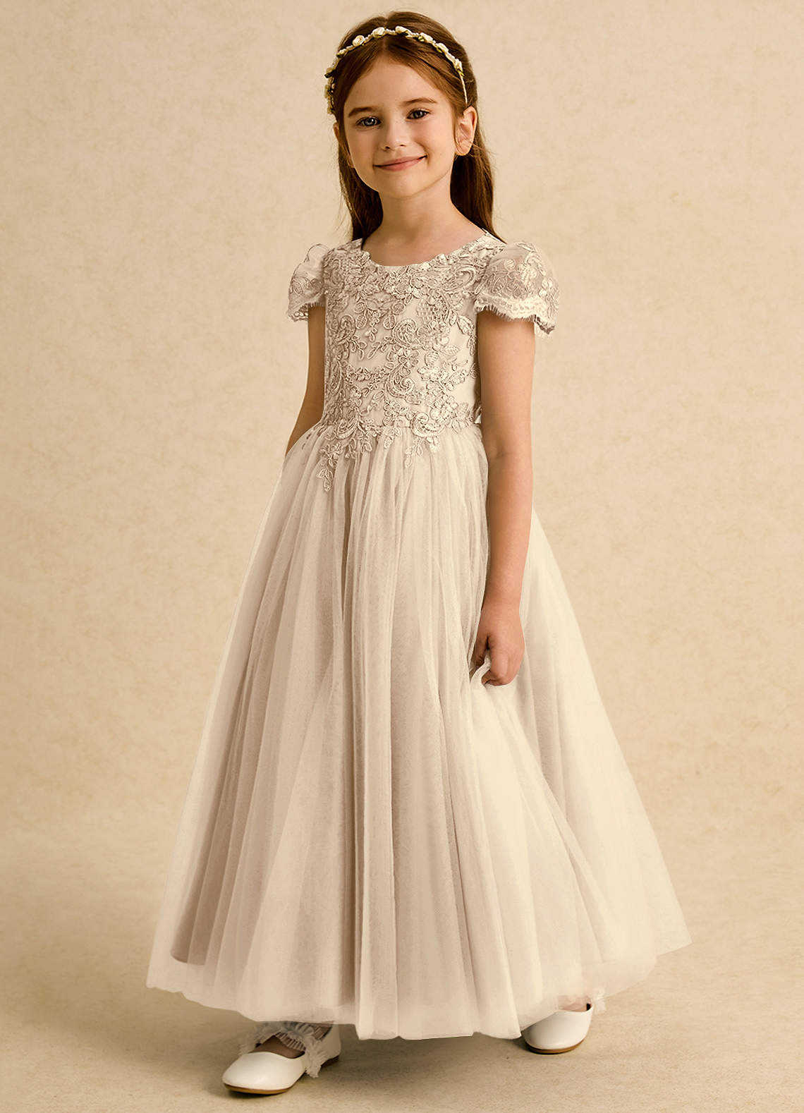 Azazie Puff Flower Girl Klänningar Klä Balklänning i Tyll Spets image1