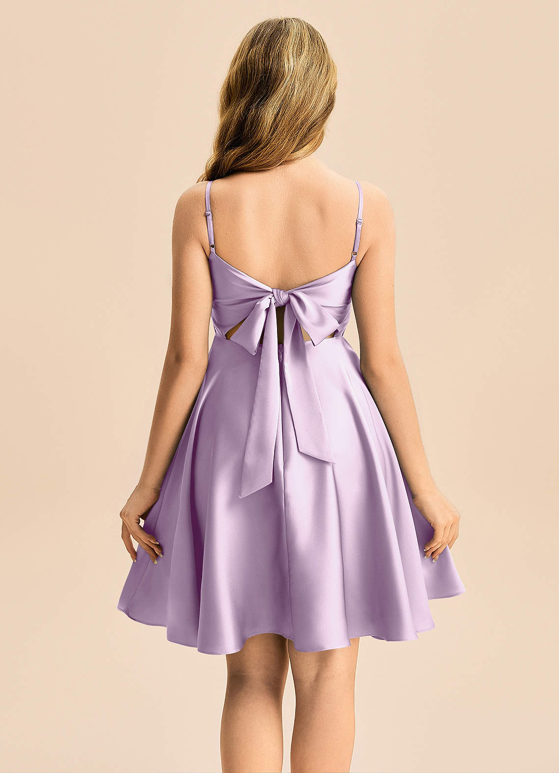 Azazie Miko Junior Vestido de Lila Esmerilada de Satén Elástico de Corte en A con Plisado image1