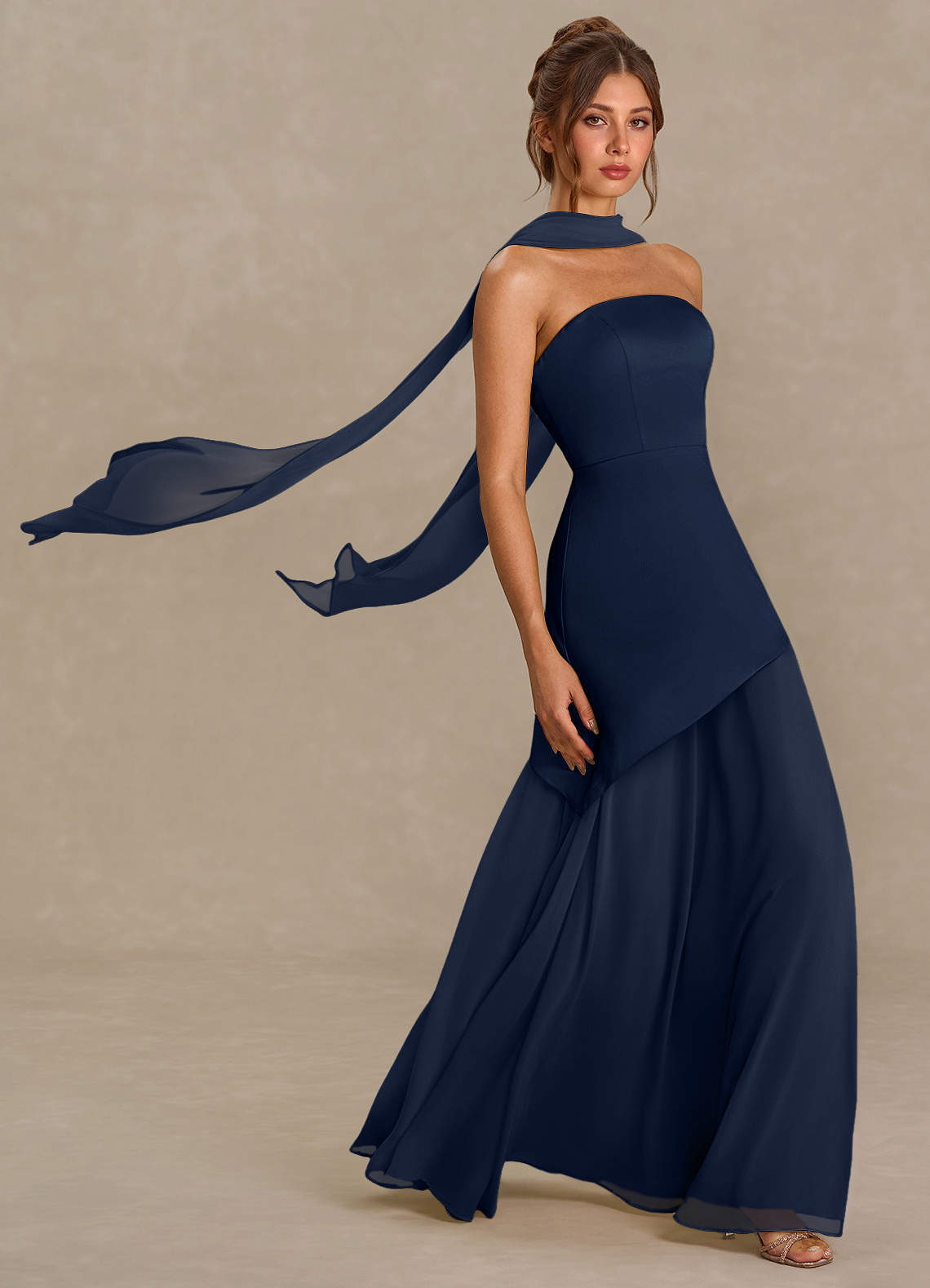 2 piece navy blue dress Sweetheart Dark Navy Blue Pearl Long Wedding Guest Dress with Split