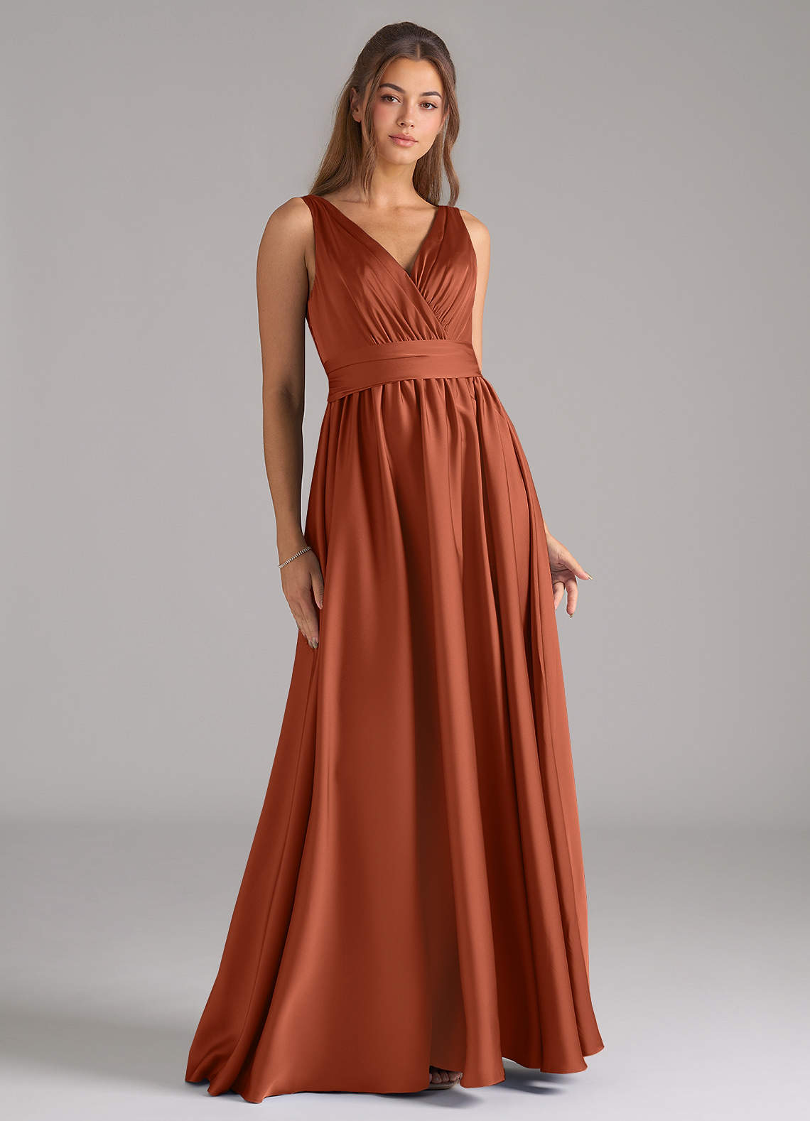 Azazie Kora Brautjungfernkleider A-Linie Plissee Stretch-Satin Kleid Zedernrose image1